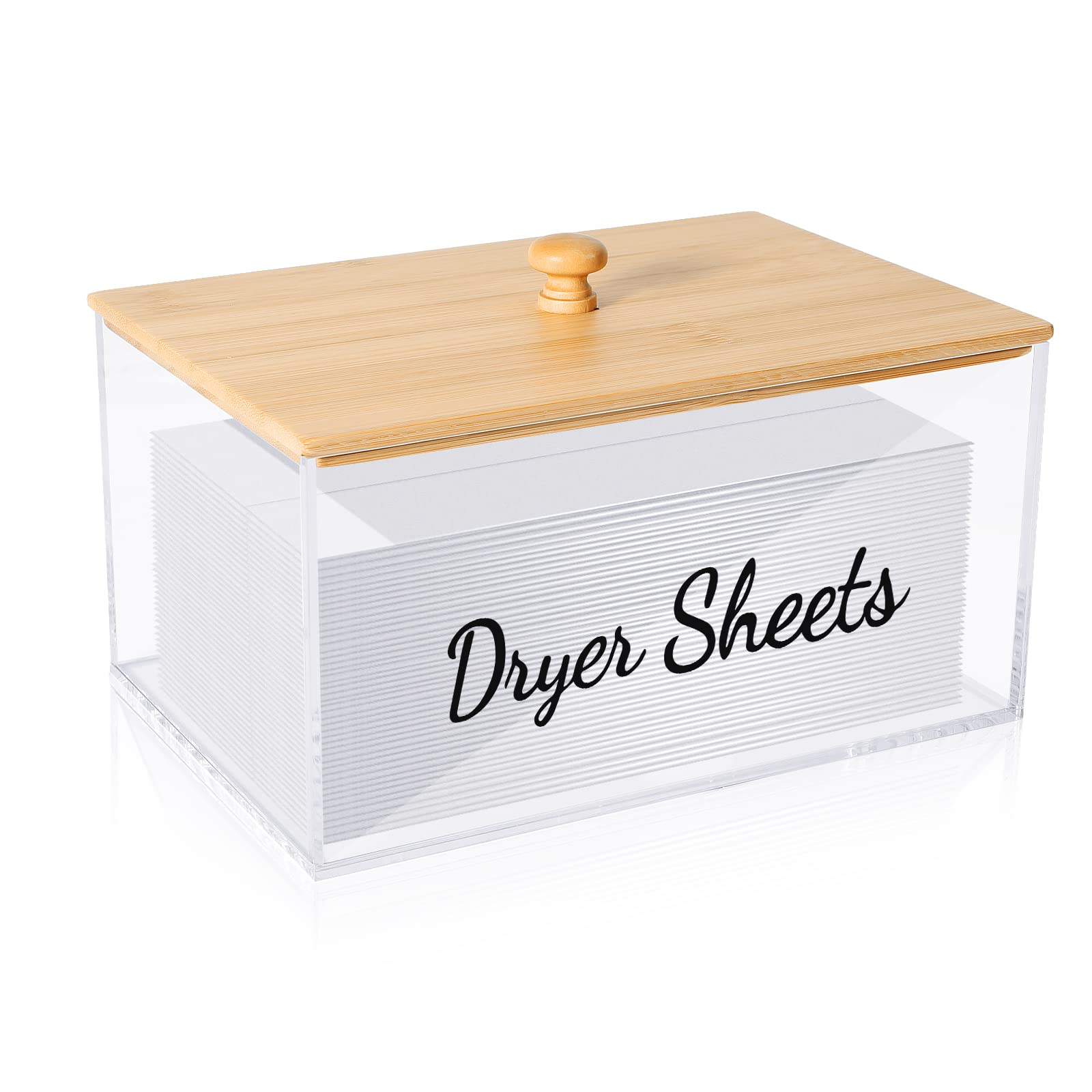 Jyps Acrylic Dryer Sheet Holder Container With Bamboo Lid For Laundry Room Decor Organization And Storage, Clean Dryer Sheet Det