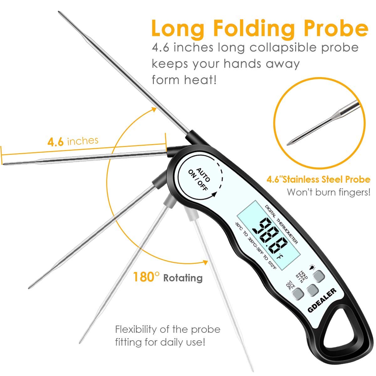 Gdealer Meat Thermometer Digital Instant Read Thermometer Ultra-Fast Cooking Food Thermometer With 4.6    Folding Probe Calibrat