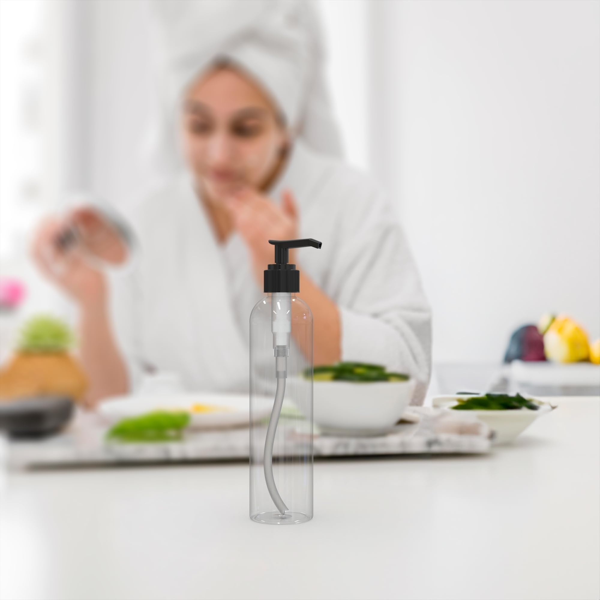 BRIGHTFROM Lotion Pump Bottles  Empty 8 OZ  BPA-Free Refillable Plastic Containers  Clear with Black Dispenser for - Soap  Shampoo  Lotions  Liquid Body Soap  Creams and Massage Oil (2 PACK)