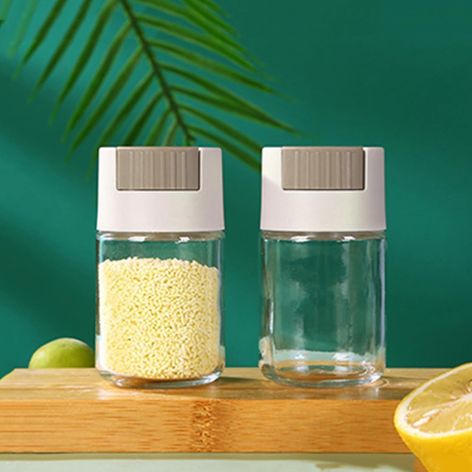 Staffizo Spice Storage Bottle 100Ml Transparent Glass Salt Sprinkler Shaker Clear Kitchen Container Press Lid Airtight Silicone