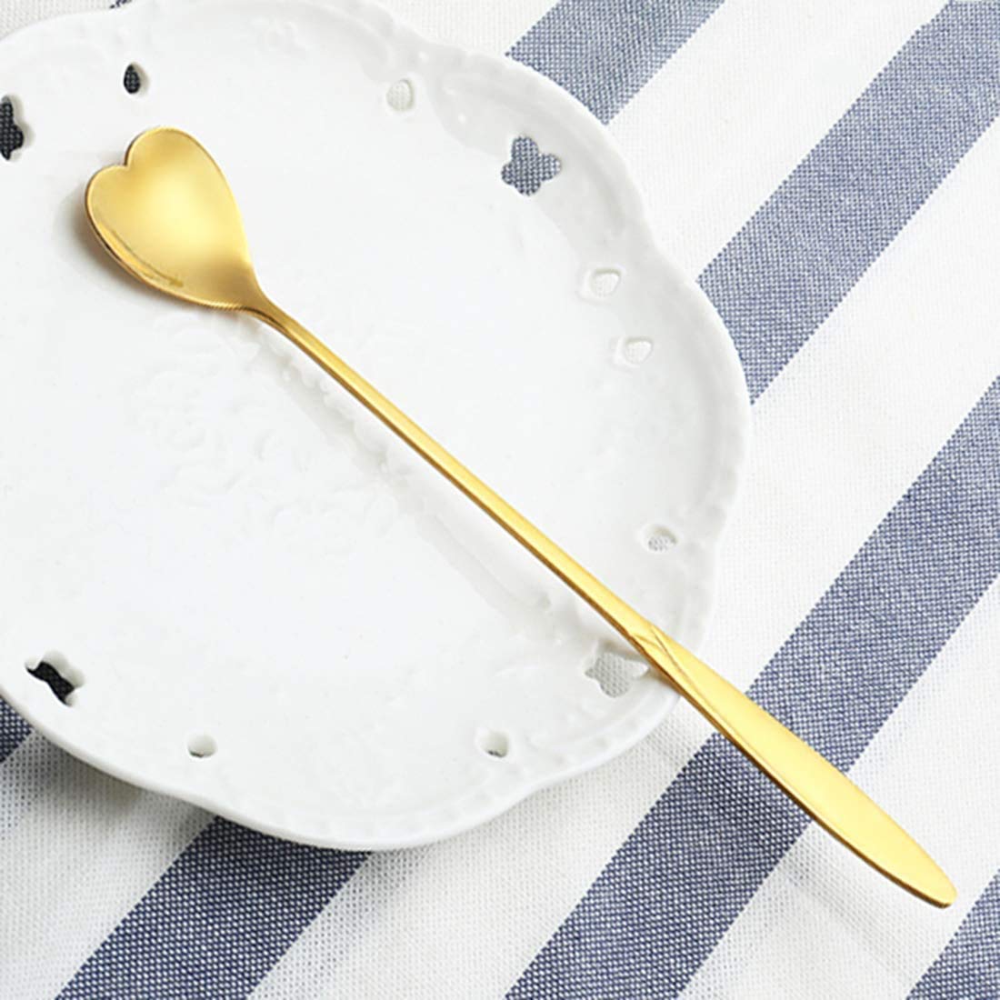 Falytemow 304 Stainless Steel Spoons For Coffee Tea Dessert Drink Mixing Milkshake Spoon Tableware Pack Of 8 (8Pcs Gold Heart Sh