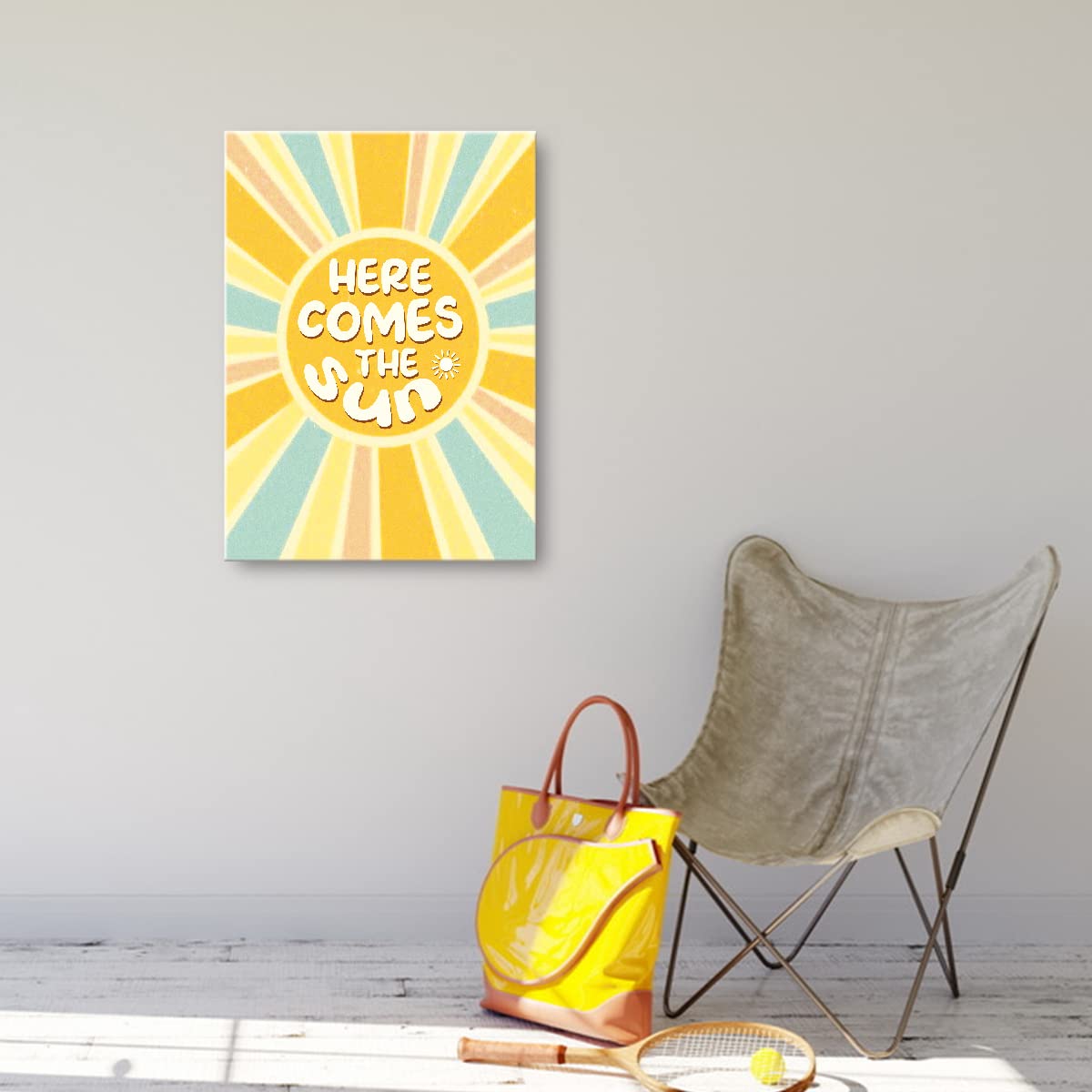 Here Comes The Sun Canvas Wall Art,Inspirational Summer Decor,Preppy Style Sun Canvas Poster Print For College Teen Girls Trendy