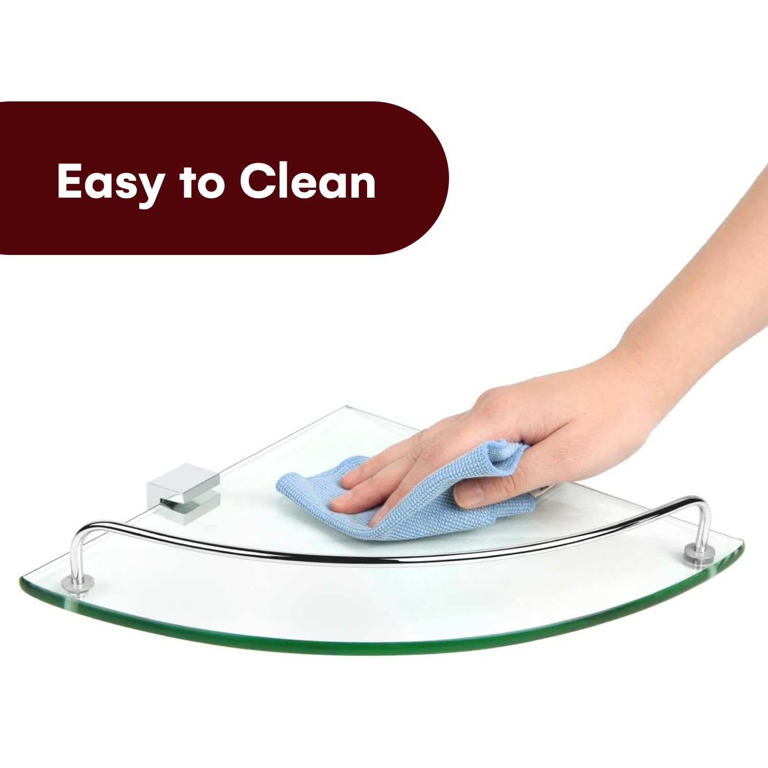 Vdomus Glass Corner Shelf For Bathroom, Tempered Glass Shelf With Rail, Stainless Steel Wall Mounted Corner Shower Shelf, Glass