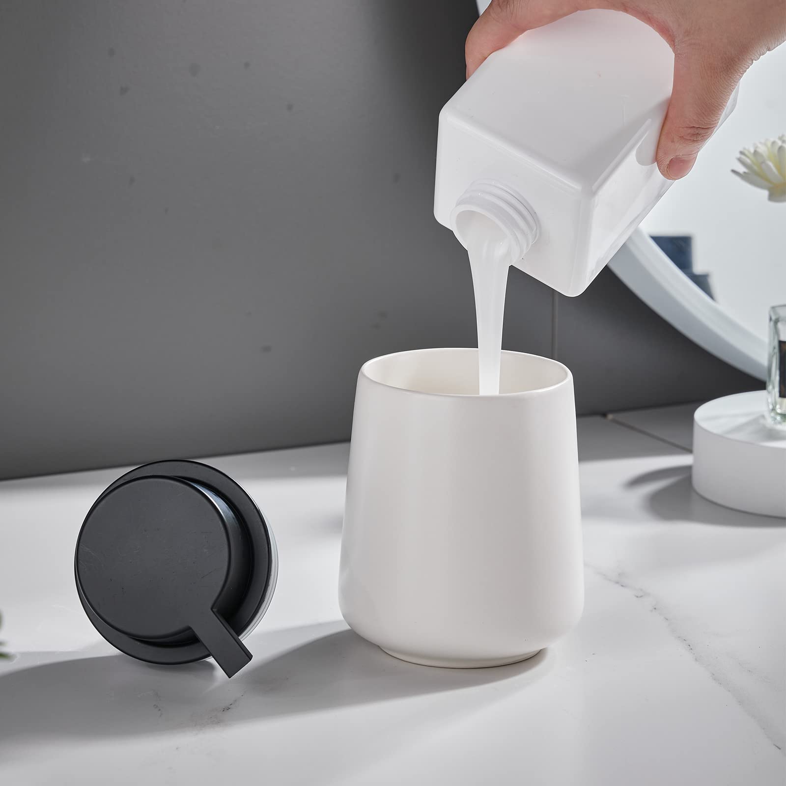 12Oz Foaming Hand Soap Dispenser - White Foam Soap Dispenser Bathroom with Easy-to-Press Pump  Modern Refillable Liquid Lotion Hand Soap Dispenser  Ceramic Dish Soap Dispenser for Kitchen