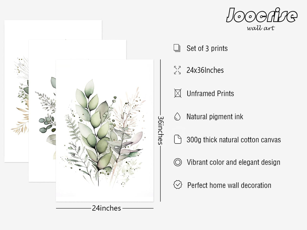 Joocrise Watercolor Botanical Wall Art Set Of 3 Boho Floral Canvas Wal ...