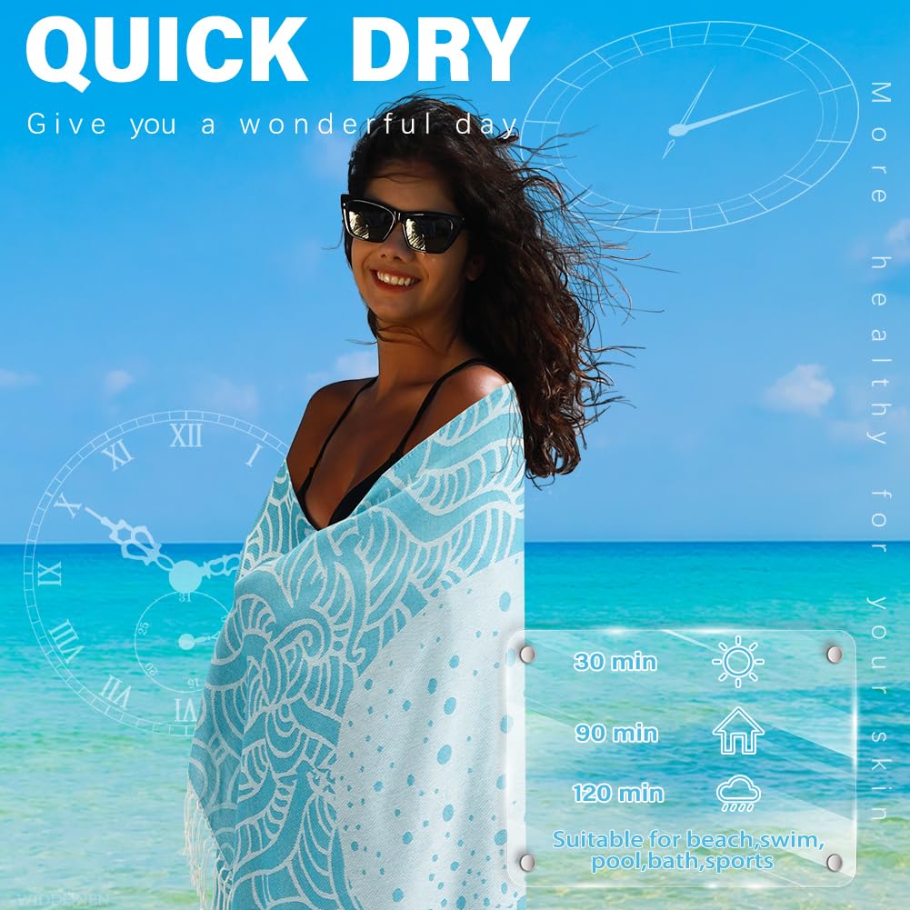 Widdonen Turkish Beach Towel Quick Dry Absorbent Cotton Lightweight Thin Bathroom Bath Pool Swim Towels Extra Large Oversized Sa