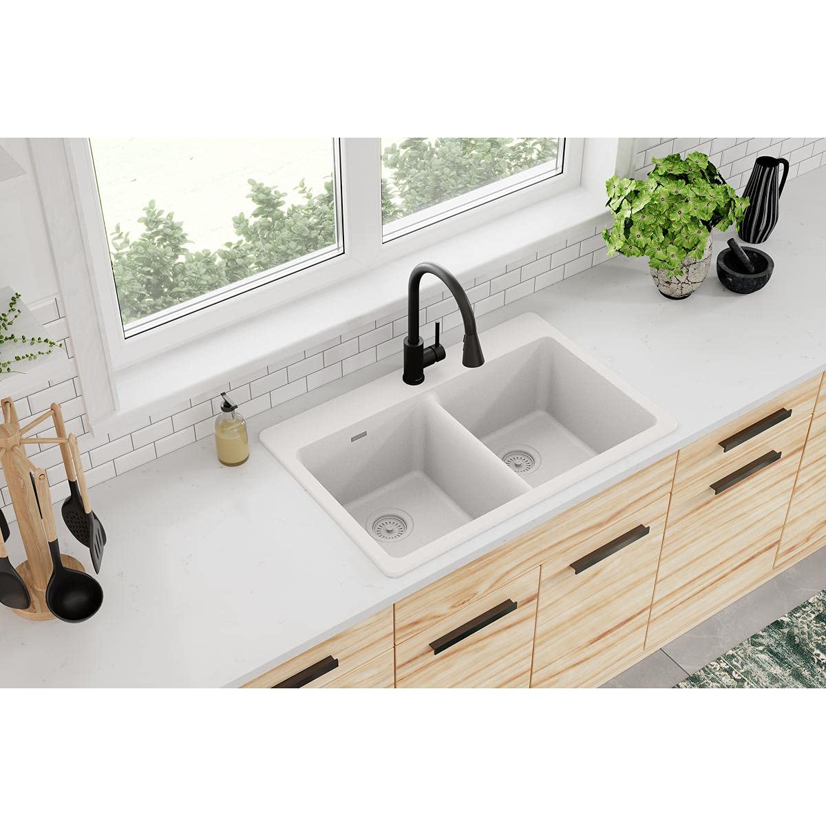 Elkay Quartz Classic 33'' x 22'' x 9-1/2''  Equal Double Bowl Top Mount Sink  White