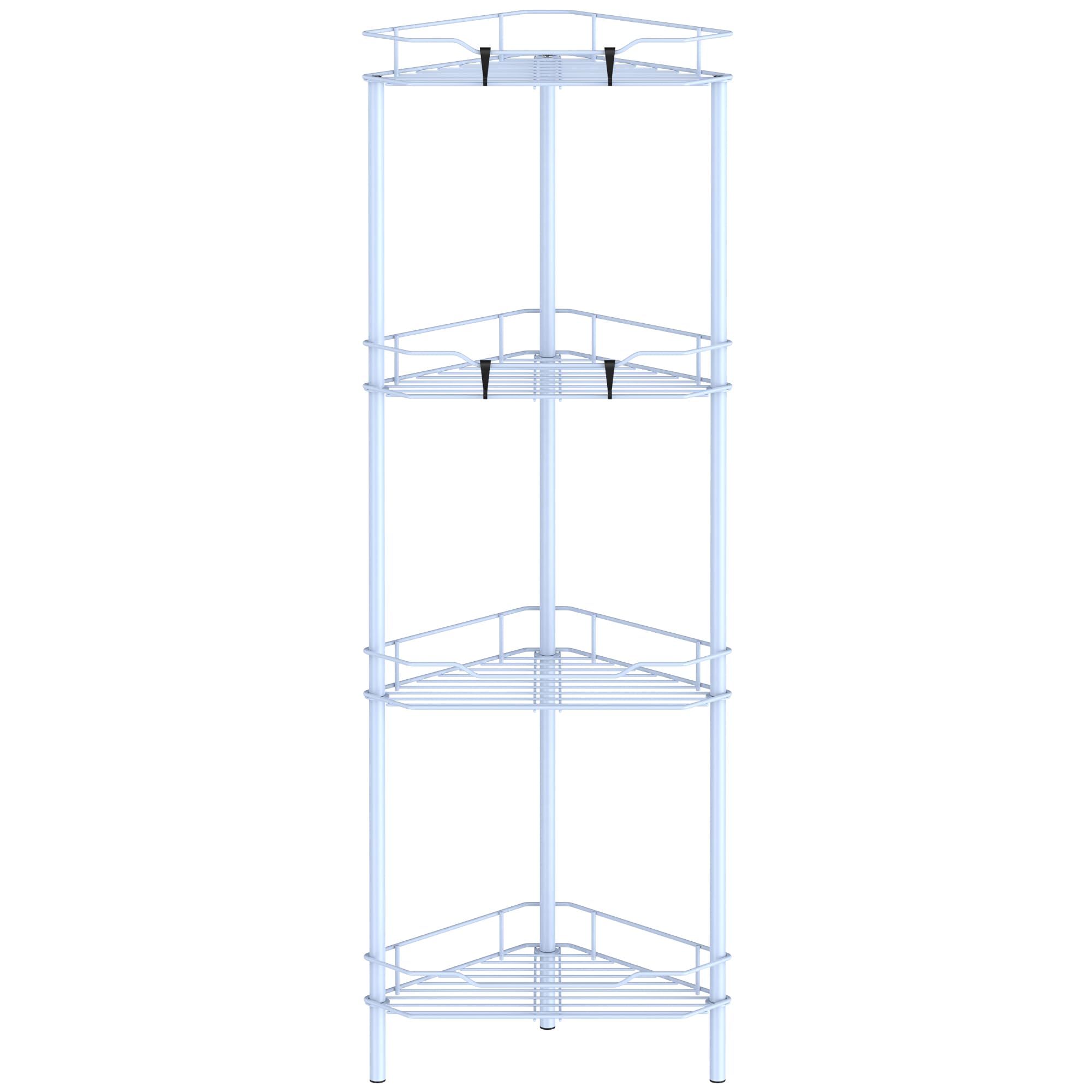 Huggiegems 4 Tier Floor Standing Corner Shower Caddy Organizer Shelf With Hooks, Bathroom Shelves Stand Rack, Blue