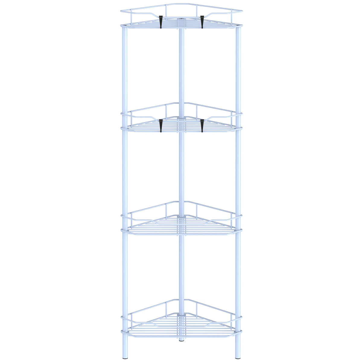 Huggiegems 4 Tier Floor Standing Corner Shower Caddy Organizer Shelf With Hooks, Bathroom Shelves Stand Rack, Blue