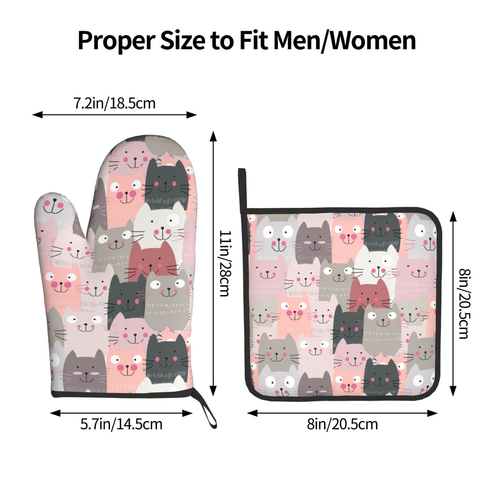 Oplp Funny Pink Cute Cats Oven Mitts And Pot Holders Heat Resistant Oven Mitts Safe For Baking Cooking Bbq