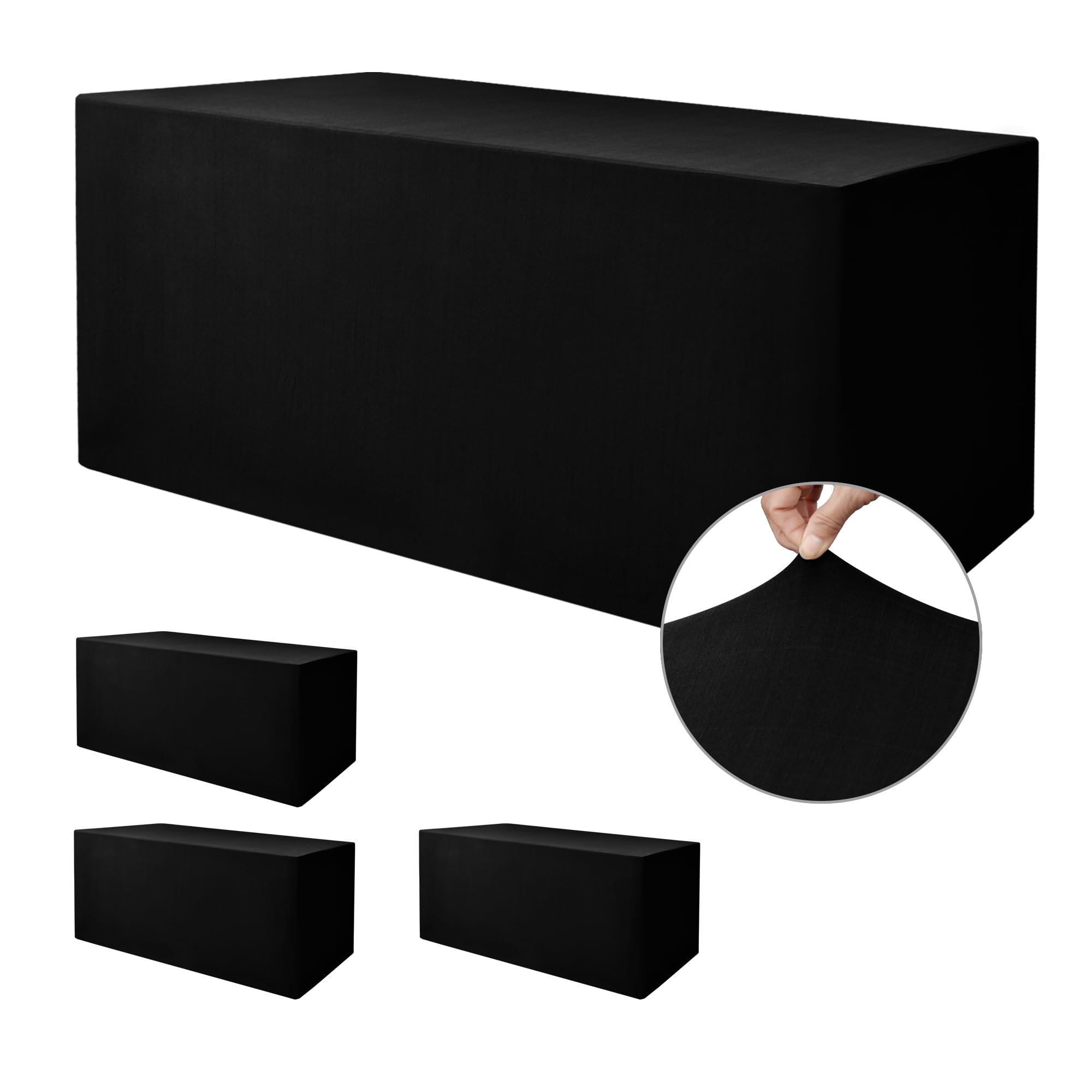 Nasitos Black Fitted Table Covers for 5 Foot Tables - 60 x 30 Inch - 4 Pack Stretch Spandex Rectangle Table Clothes, Fabric Tabl