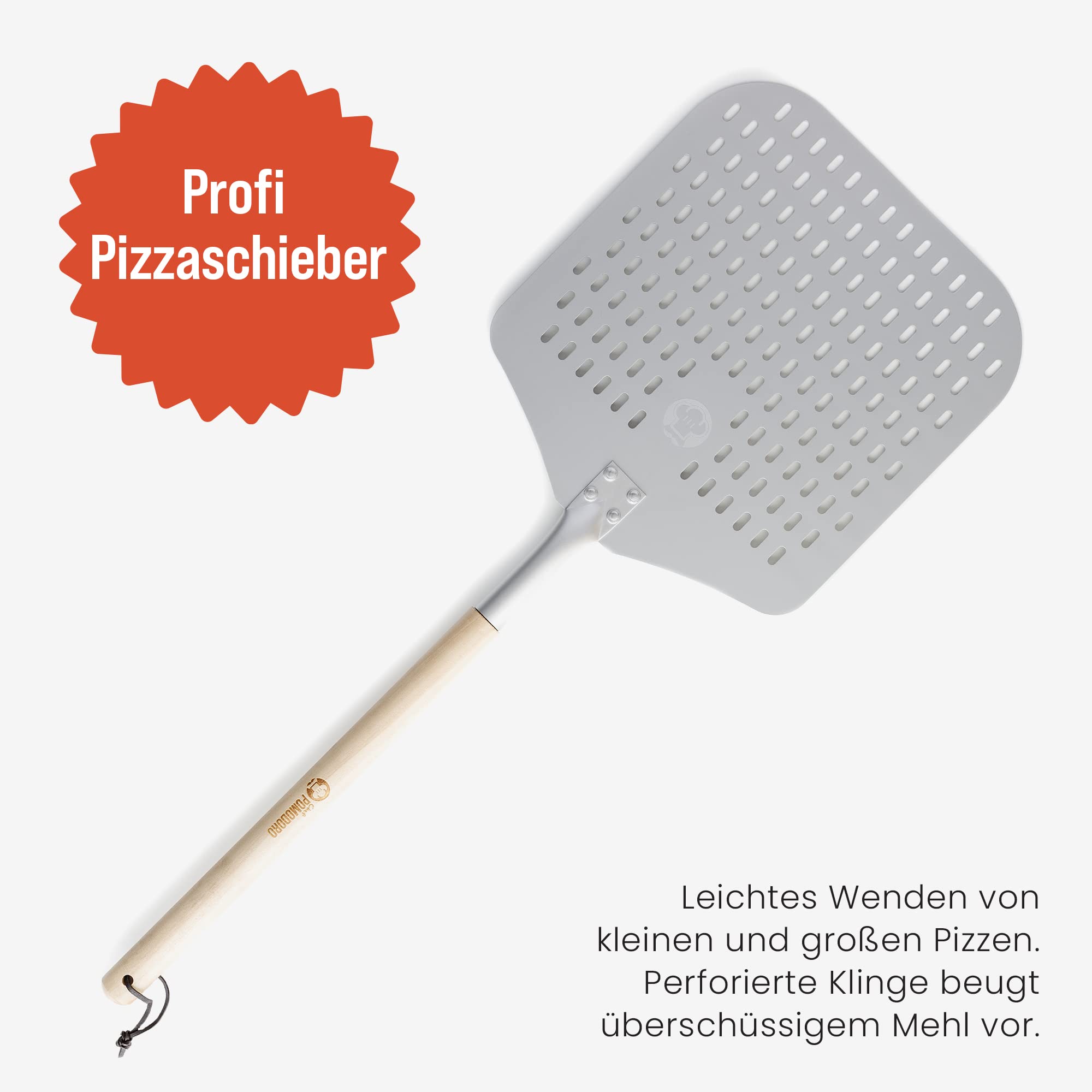 chef Pomodoro Perforated Aluminum Long Extendable Pizza Peel  12 x 14-Inch  with Detachable Wood 49-Inch Handle for Easy Storage  gourmet Luxury Pizza Paddle for Baking Homemade Pizza Bread