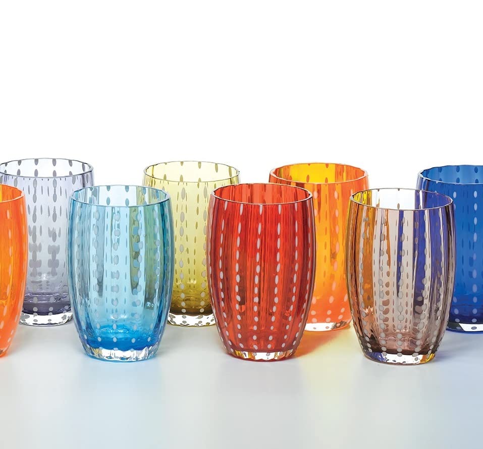 Zafferano Perle Beverage Amethyst (Set Of 2) 16 Fl Ozs, 5.3'' Height, Colored Murano Glass