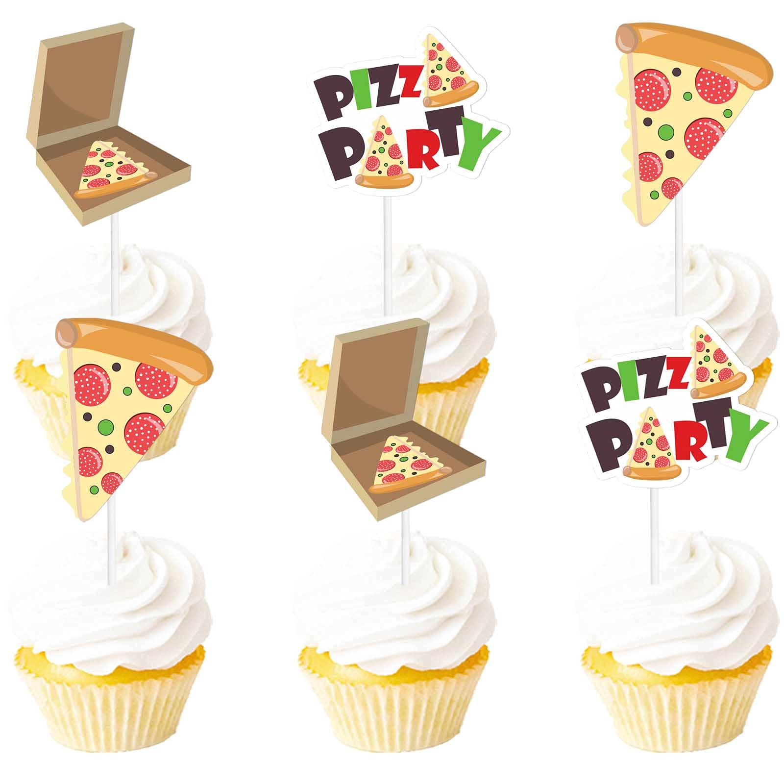 18Pcs Colorful Glitter Pizza Party Dessert Cupcake Topper Baby Shower Fast Food Theme Decor Supplies Boys Girls Happy Birthday D
