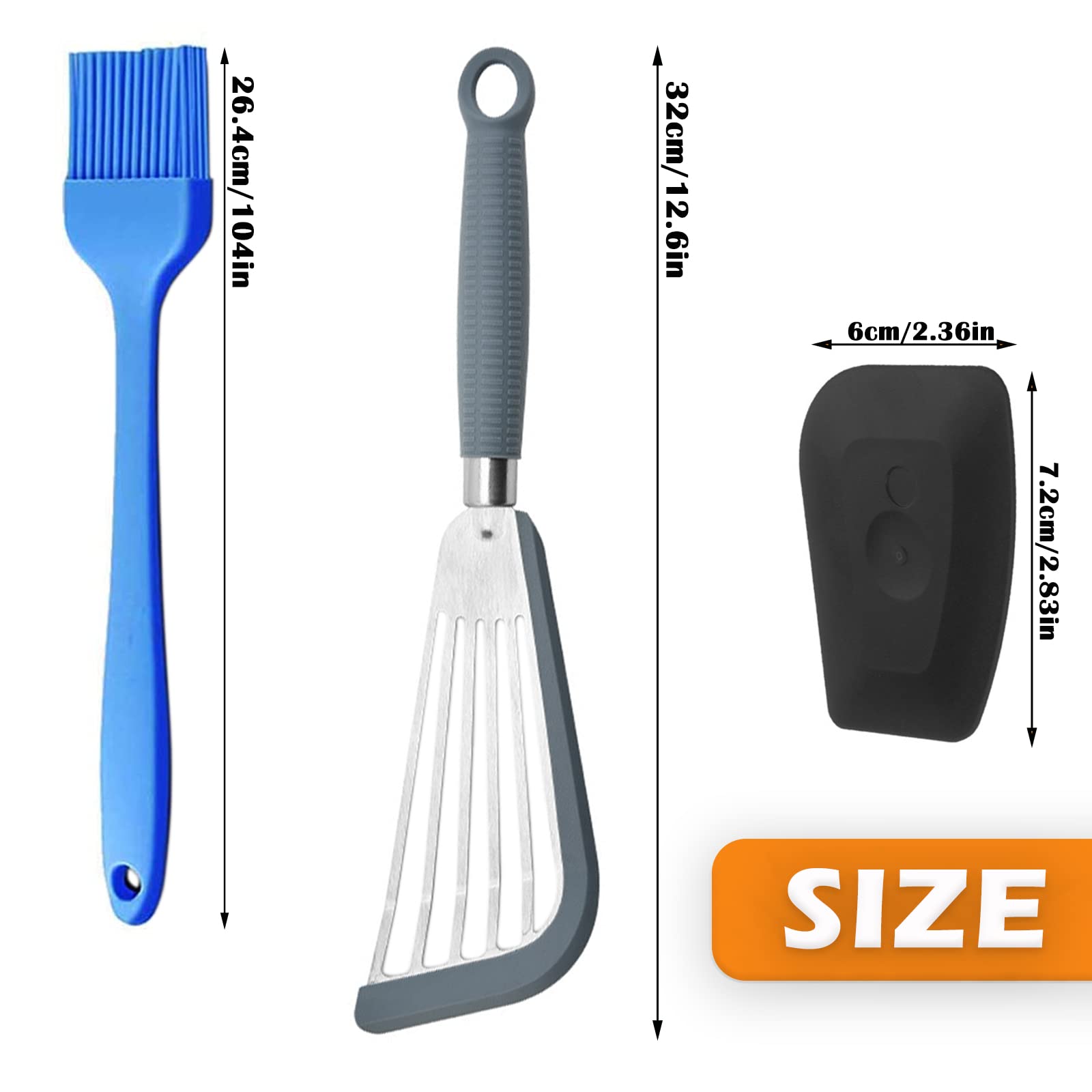 Ihuixinhe Fish Spatula,2Pcs Pan Scrapers And Silicone Brush Set For Cast Iron Skillets, Nonstick Cookware