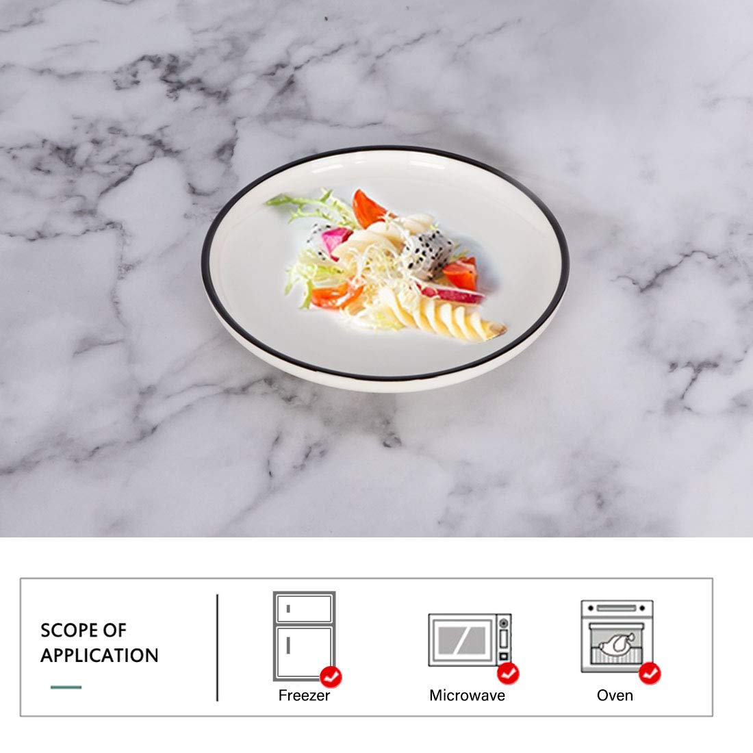 Bonnoces 6-Inch Small Porcelain Appetizer Plates, White With Black Edges Dinner Side Dishes Serving Plate, Dessert, Salad, Snack