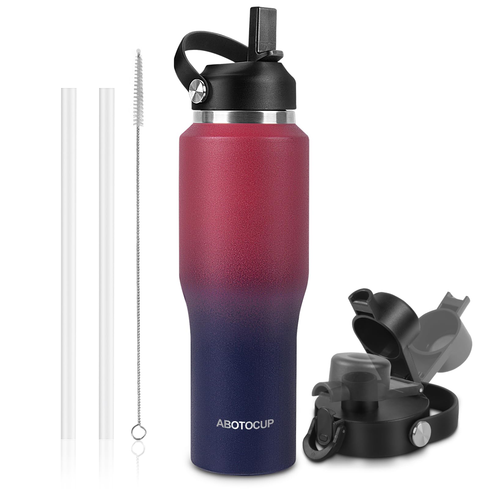 ABOTOCUP 32oz Water Bottle with Powder Coated, Fit in Any Car Cup Holder, Water Bottle with Straw Lids, Stainless Steel Insulate