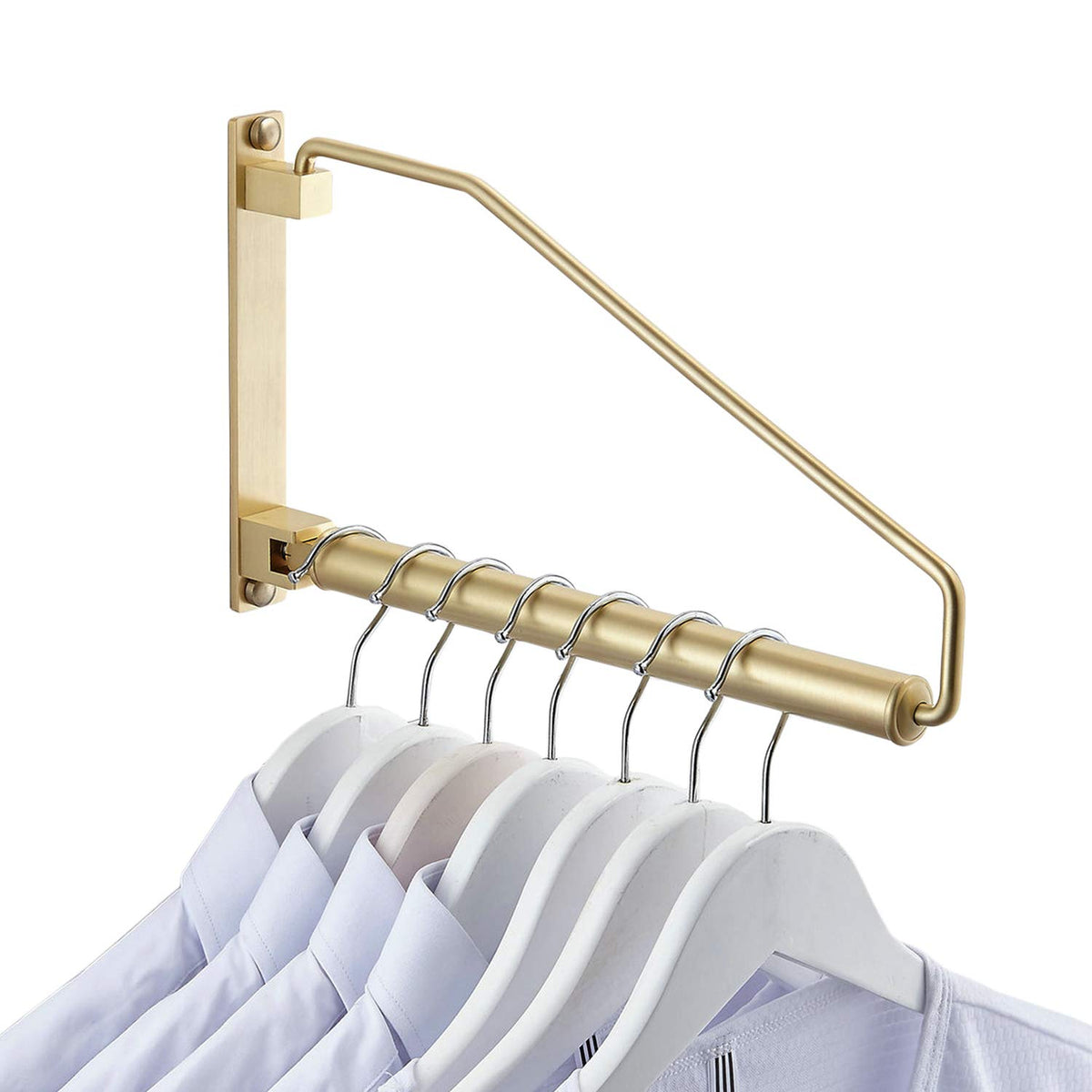 Newrain Folding Wall Mounted Clothes Hanger Rack Clothes Hook Solid Brass With Swing Arm Holder Clothing Hanging System Closet S