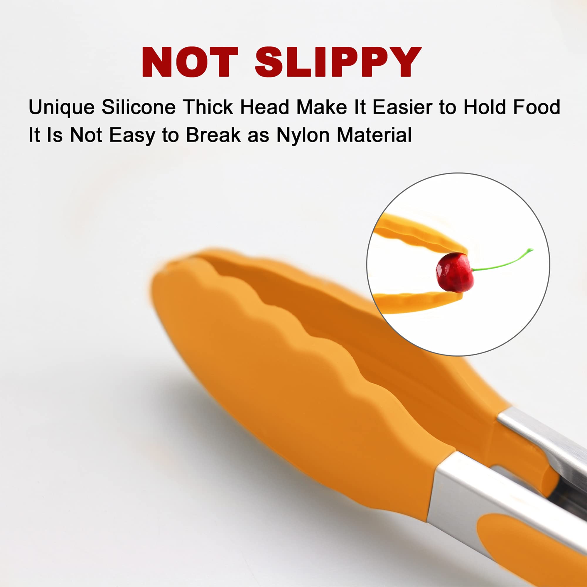 4 Pack Orange Kitchen Tongs, Premium Silicone Bpa Free Non-Stick Stainless Steel Bbq Cooking Grilling Locking Food Tongs, 9-Inch