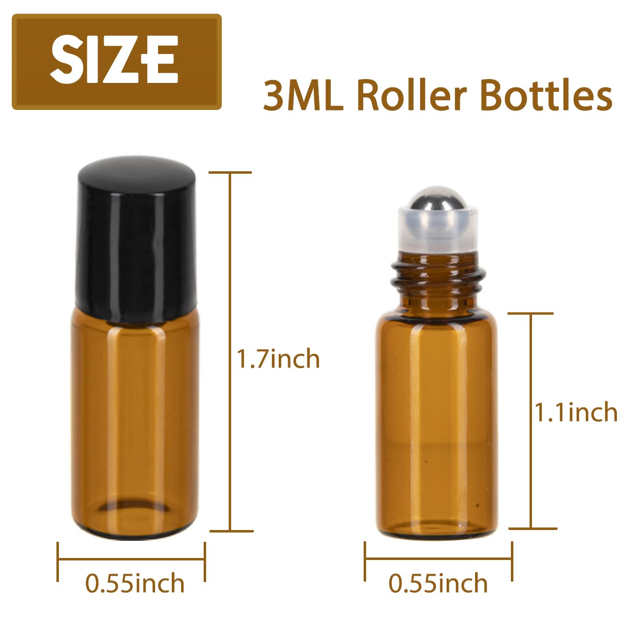 Zejia 3Ml Roller Bottles 24Pack Amber Thick Glass Essential Oil Roller Bottles Stainless Steel Roller Ball With 2 Droppers