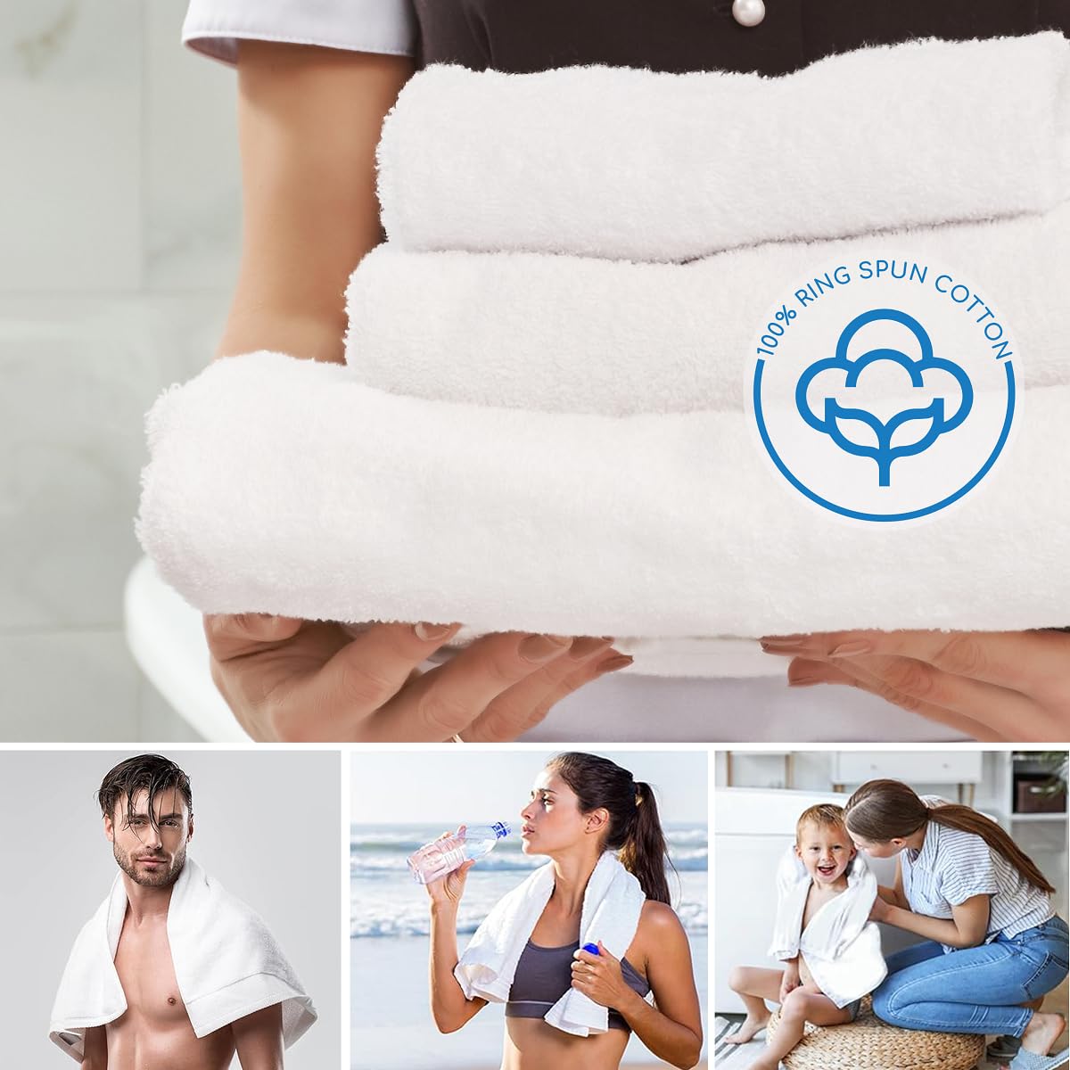 Jmr Bulk-Friendly Essentials - Practical 12-Pack Cotton Bath Towels - Economical 20'' By 40'' Multi-Purpose Towels - Absorbent,