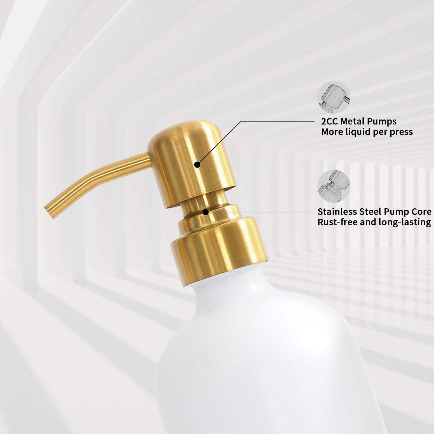 Prus Waso Gold Soap Dispenser Bathroom Set, Glass Hand Soap Dispenser, And Lotion Dispenser With Gold Stainless Steel Pump, Perf
