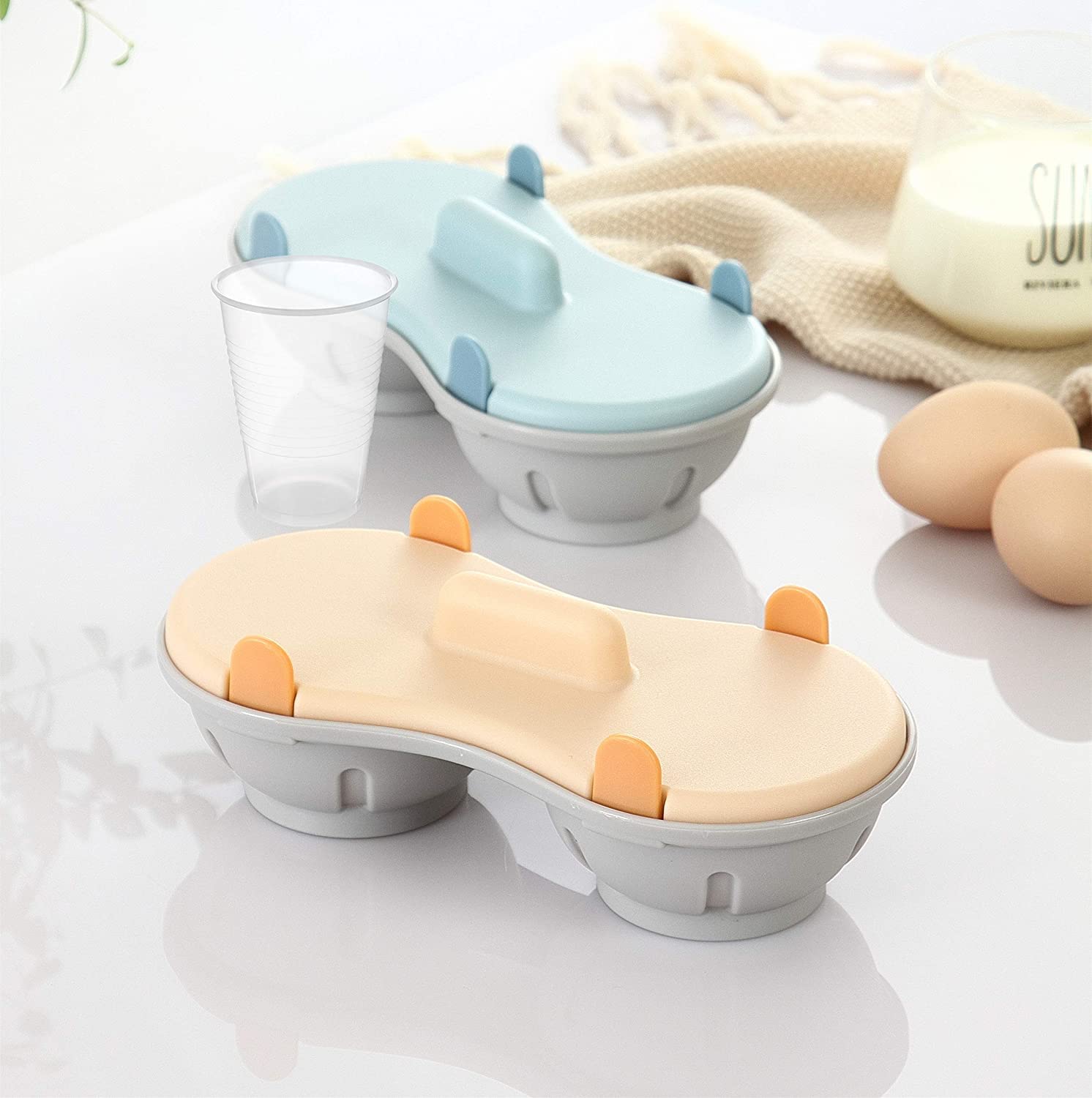 Egg Poacher Microwave, Poached Egg Maker Dishwasher Safe BPA Free, Egg Cooker Poached Egg Steamer, Home Gift (Blue-2 pack)