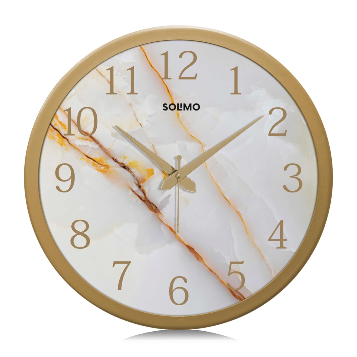 Amazon Brand - Solimo 12-Inch Marble Dial Admire Plastic Wall Clock (Silent Movement, Gold Color Frame) Analog