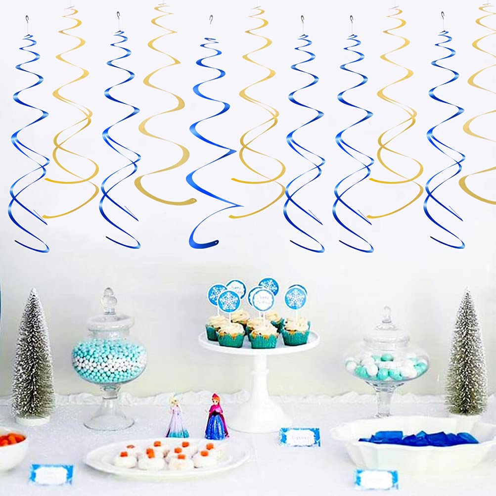 Mowo Gold And Royal Blue Foil Swirl Hanging Decoration For Birthday Graduation New Year Party Supplies,Pack Of 20