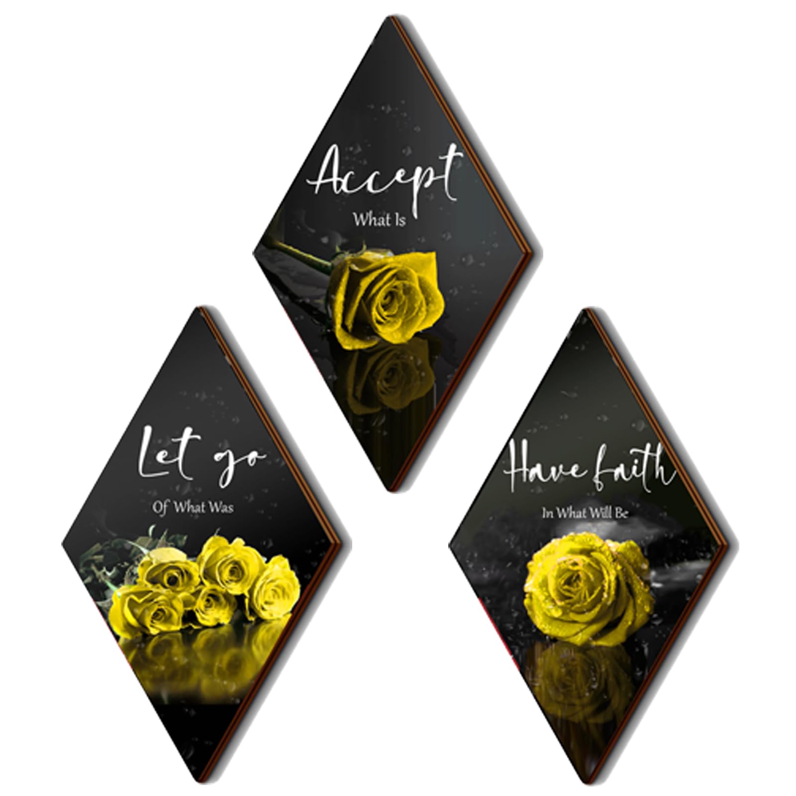 3 Pcs Yellow Rose Bathroom Wall Decor Flower Yellow Decor Inspirational Wooden Wall Art Office Wall Decor with Accept Let Go Hav