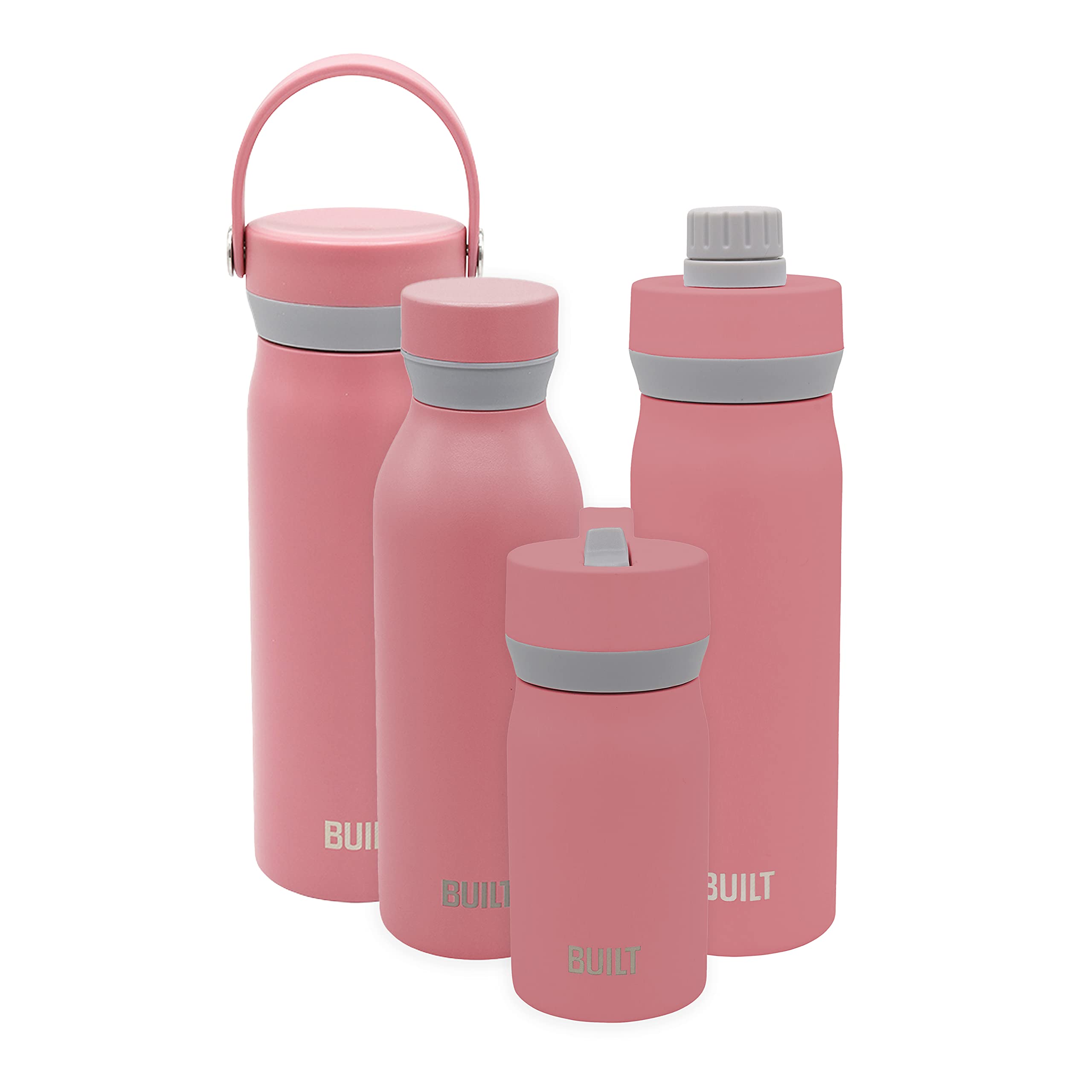 Built Cascade Double Wall Vacuum Insulated Stainless Steel Wide Mouth Water Bottle With Comfort Grip And Straw Lid And Carry Han