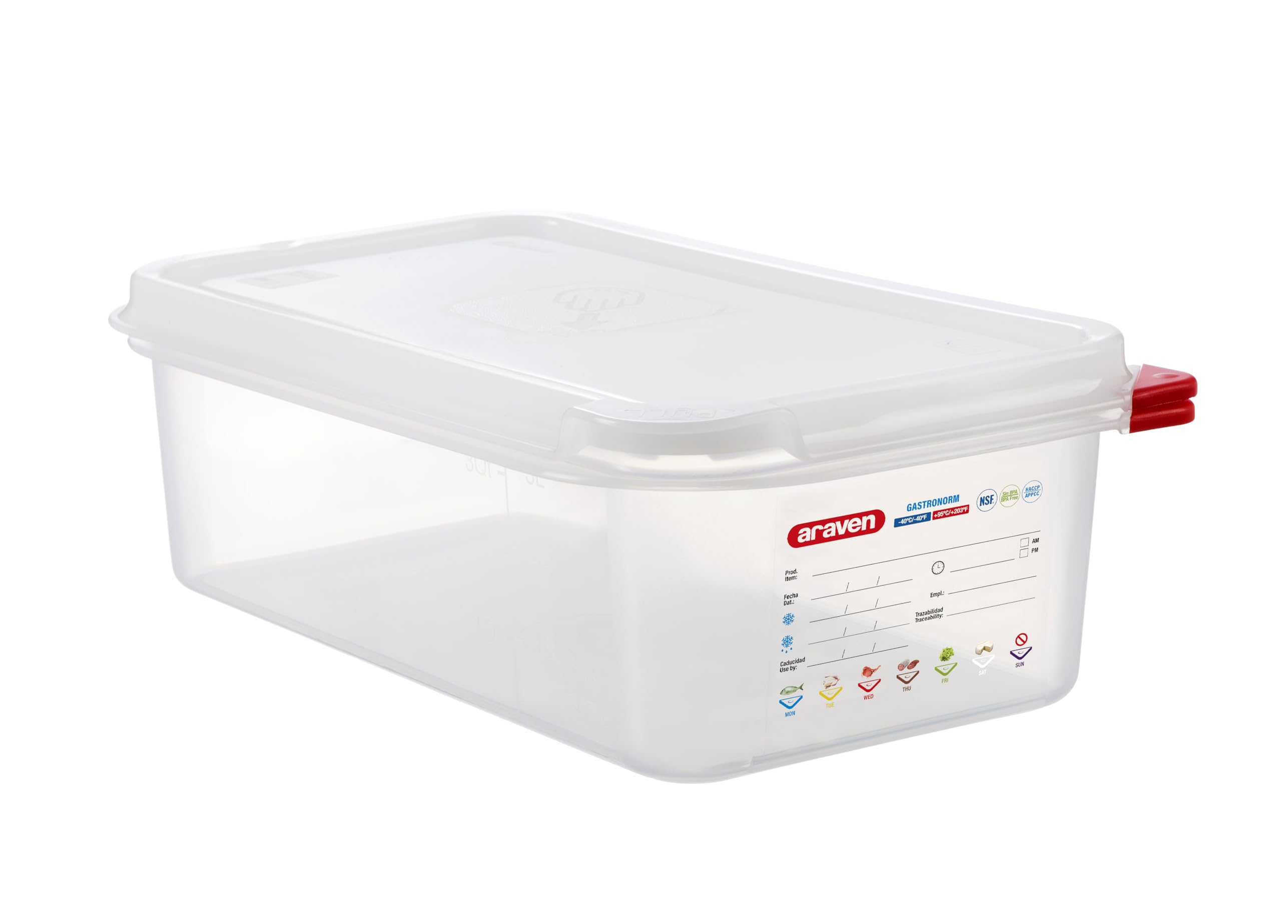 Araven Airtight Container, Food Pan with Lid for Storage in Kitchen and Restaurant, 1/3 GN 4 Deep, 1 Count, Clear