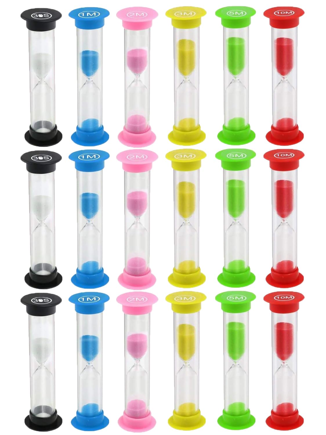 Sand Timer, KISEER 18 Pcs Colorful Hourglass Sandglass Sand Clock Timers Set 30sec / 1min / 2mins / 3mins / 5mins / 10mins for B