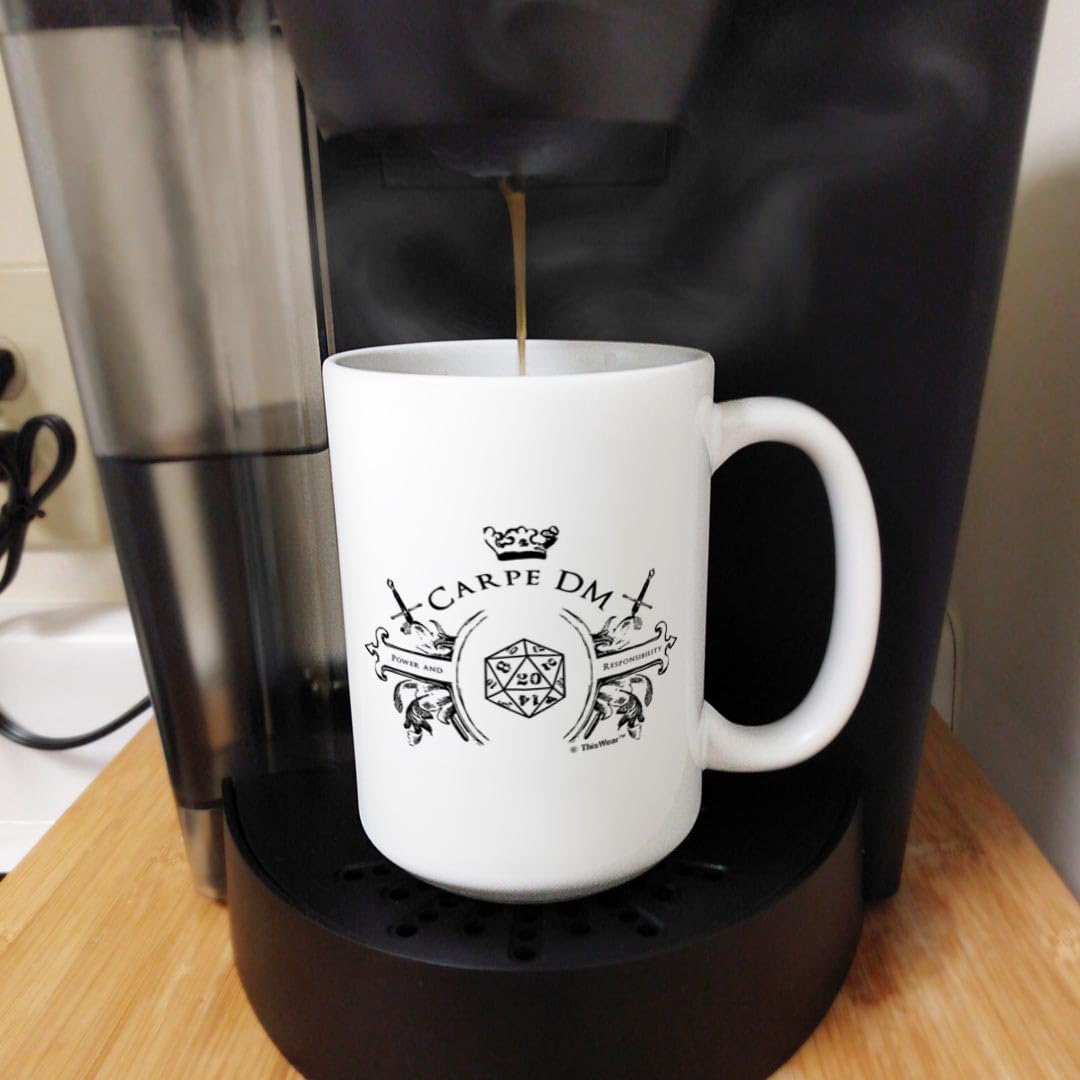Gaming Gifts Carpe DM Power and Responsibility D20 Dice Mug Crit Hit Natural 20 15-oz Mug Cup White