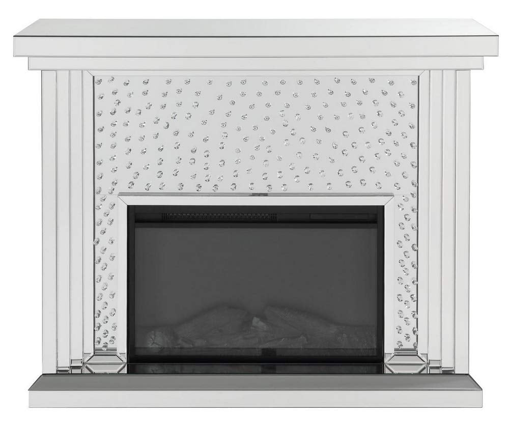 Acme Nysa 47 x 15 Faux Crystals Mirrored Electric Fireplace
