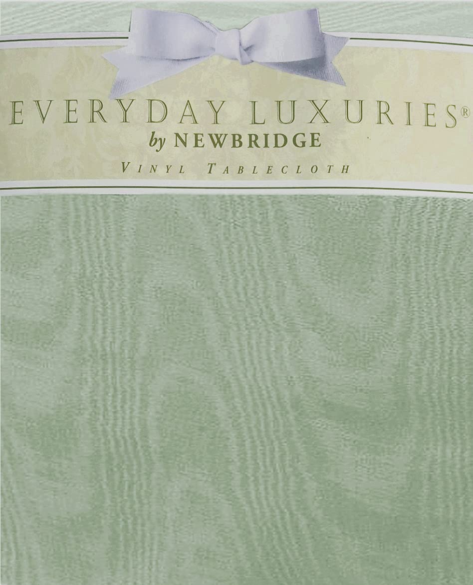 Newbridge Sage Green Moire Wavy Solid Color Print Heavy Weight Vinyl Flannel Backed Tablecloth, Indoor/Outdoor Vinyl Tablecloth