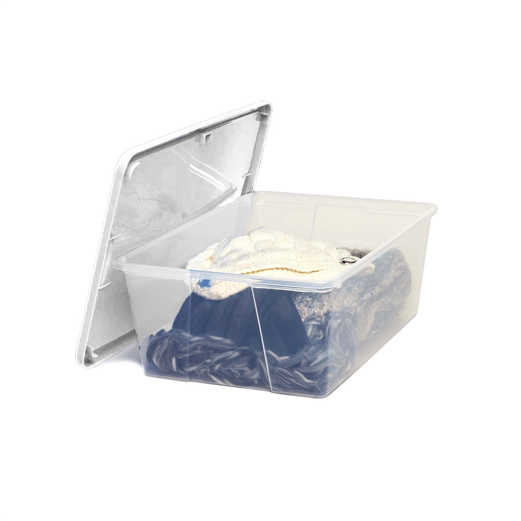 Homz 4 Pack Storage Bins, Clear Plastic Organizing Containers W/White Lids, 12 Quart