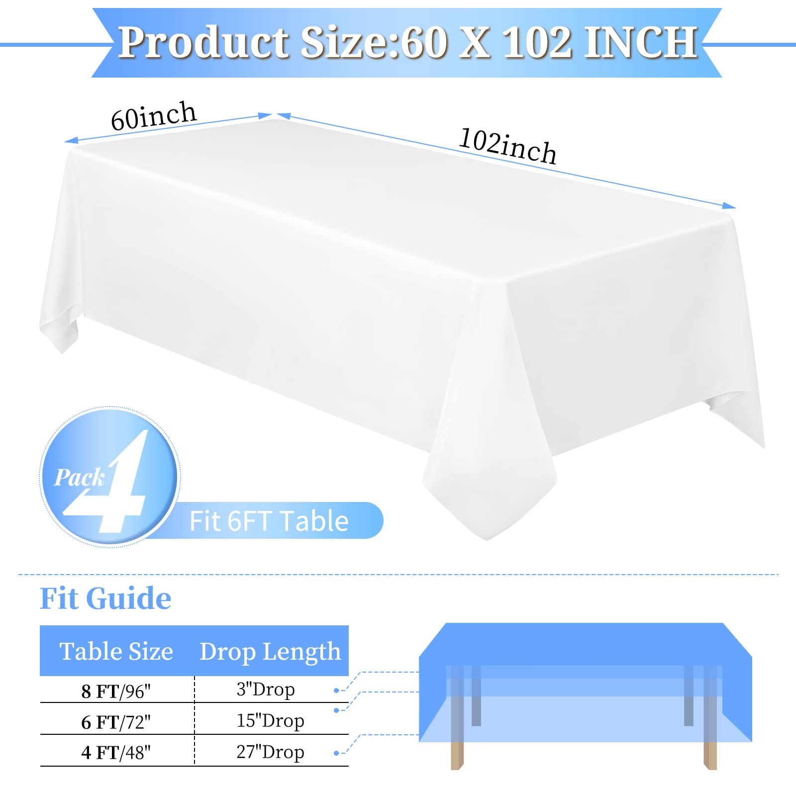 4 Packs White Square Tablecloth,52X52 Inch White Polyester Table Cover For Small Square Tables,Washable Resistant Stain And Wrin