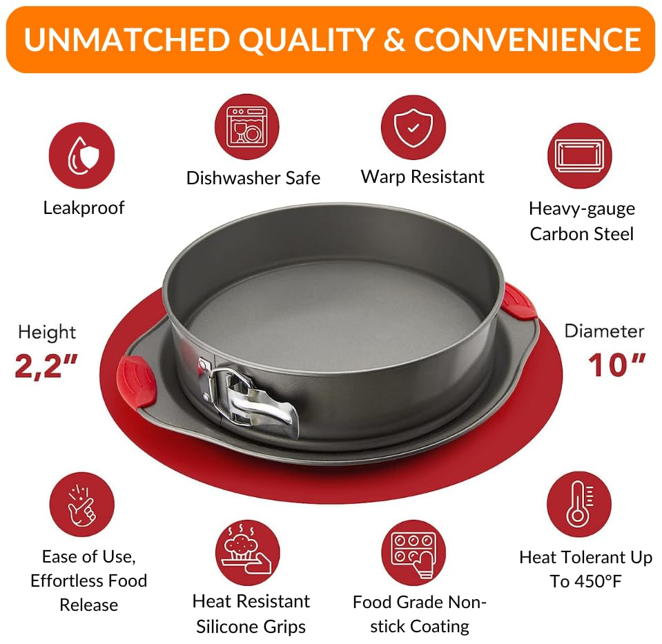 Boxiki Kitchen 10 Inch Nonstick Springform Pan, Professional Spring Form And Cheesecake Baking Mold, Leakproof Cake Pan With Sil