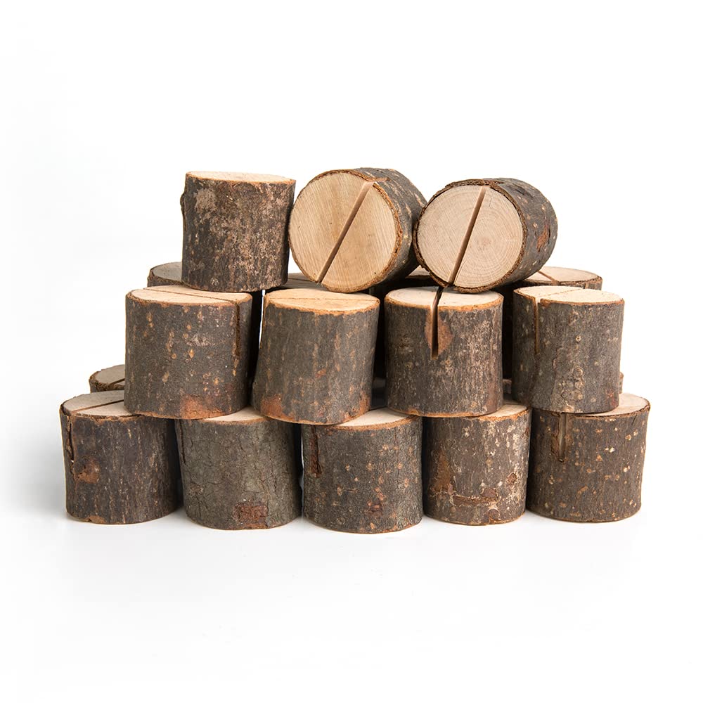 Jofefe 12Pcs Mini Premium Wood Place Card Holders and 24Pcs Kraft Table Place Cards  Rustic Mini Table Number Holders  Table Sign Stand  Name Card Photo Picture Holders for Wedding  Party  Birthday.