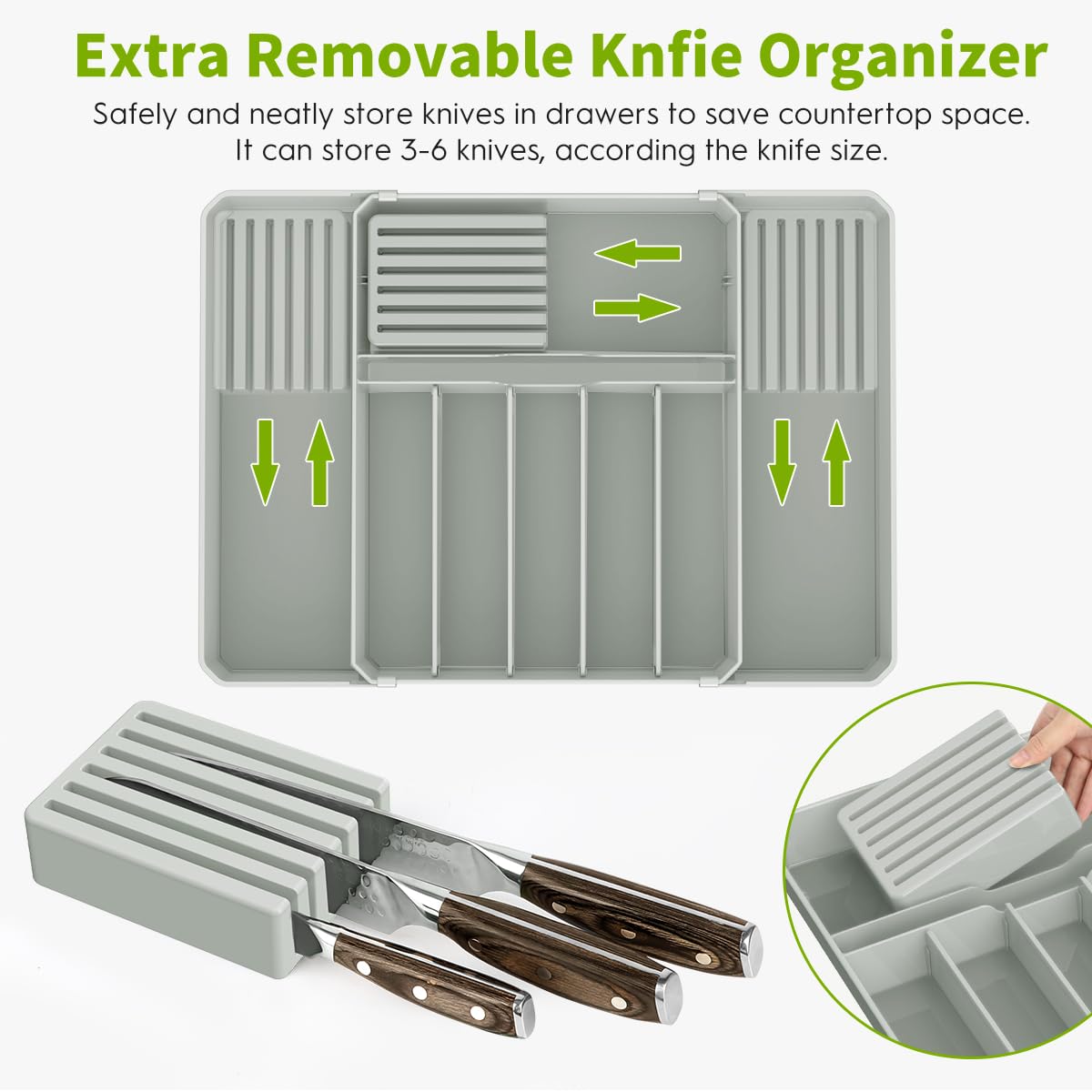 Fifame Silverware Drawer Organizer, Expandable Kitchen Utensil Organizer, Larger Capacity Flatware And Cutlery Tray, Multi-Purpo