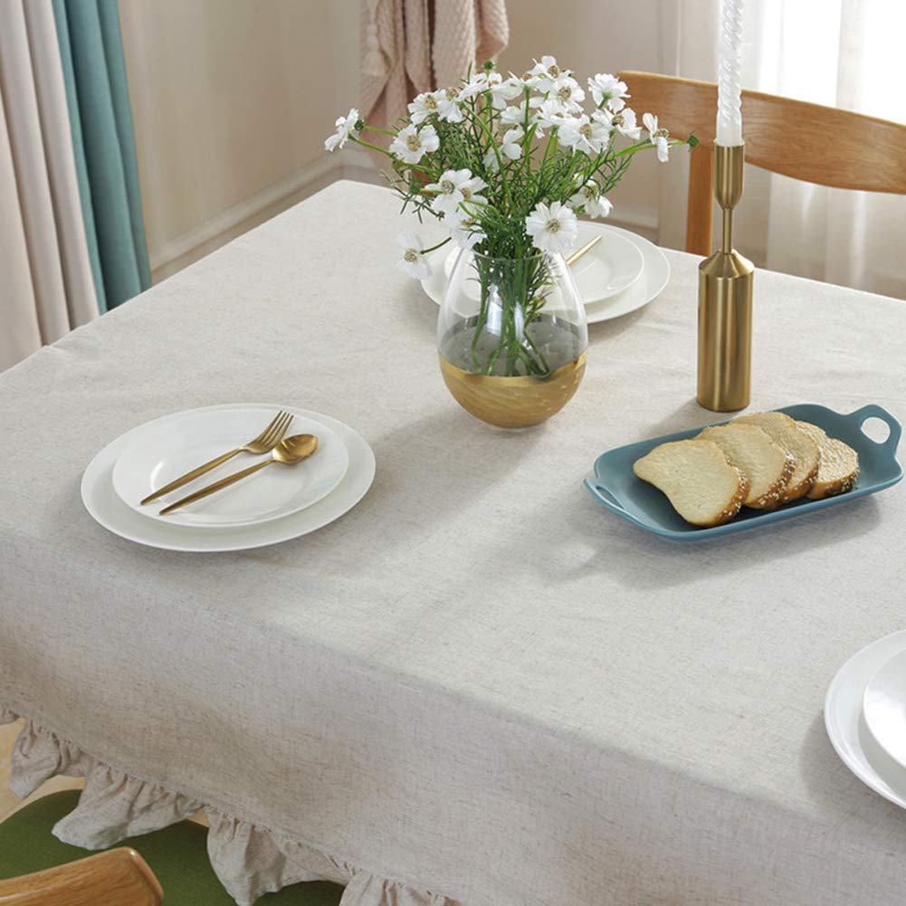 Sandweek Vintage Cotton Linen Tablecloth Tassel Fabric Table Cloth Heavy Weight Cotton Fabric Dust-Proof Table Cover Kitchen Din