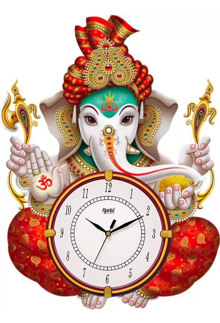 Ajanta Wall Clock Wooden Wall Clock Ganesha Ji Wall Watch(33X30 Cm)