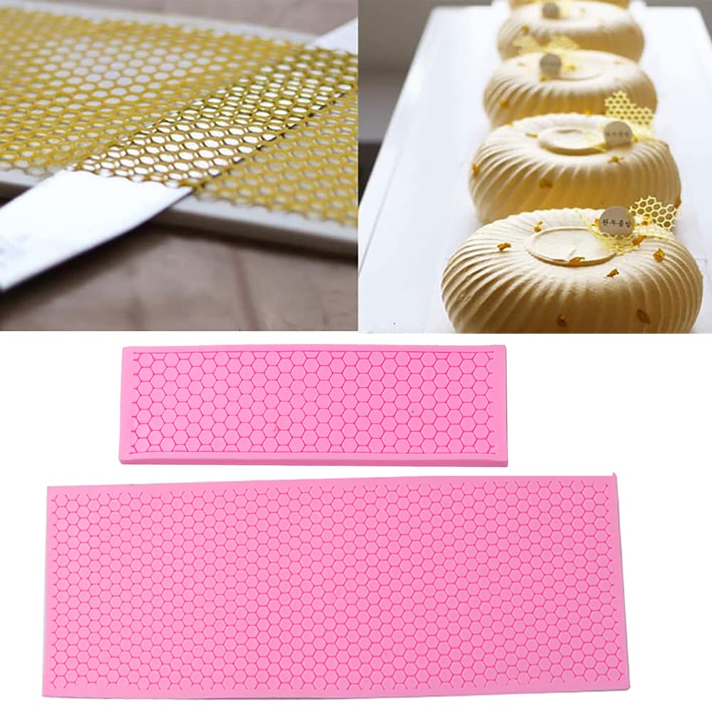 2Pcs Honeycomb Grid Silicone Mold Honeycomb Bees Silicone Fondant Cake Mold ,Lace Mat Mould Honey Honeycomb Shape Embossing Mat