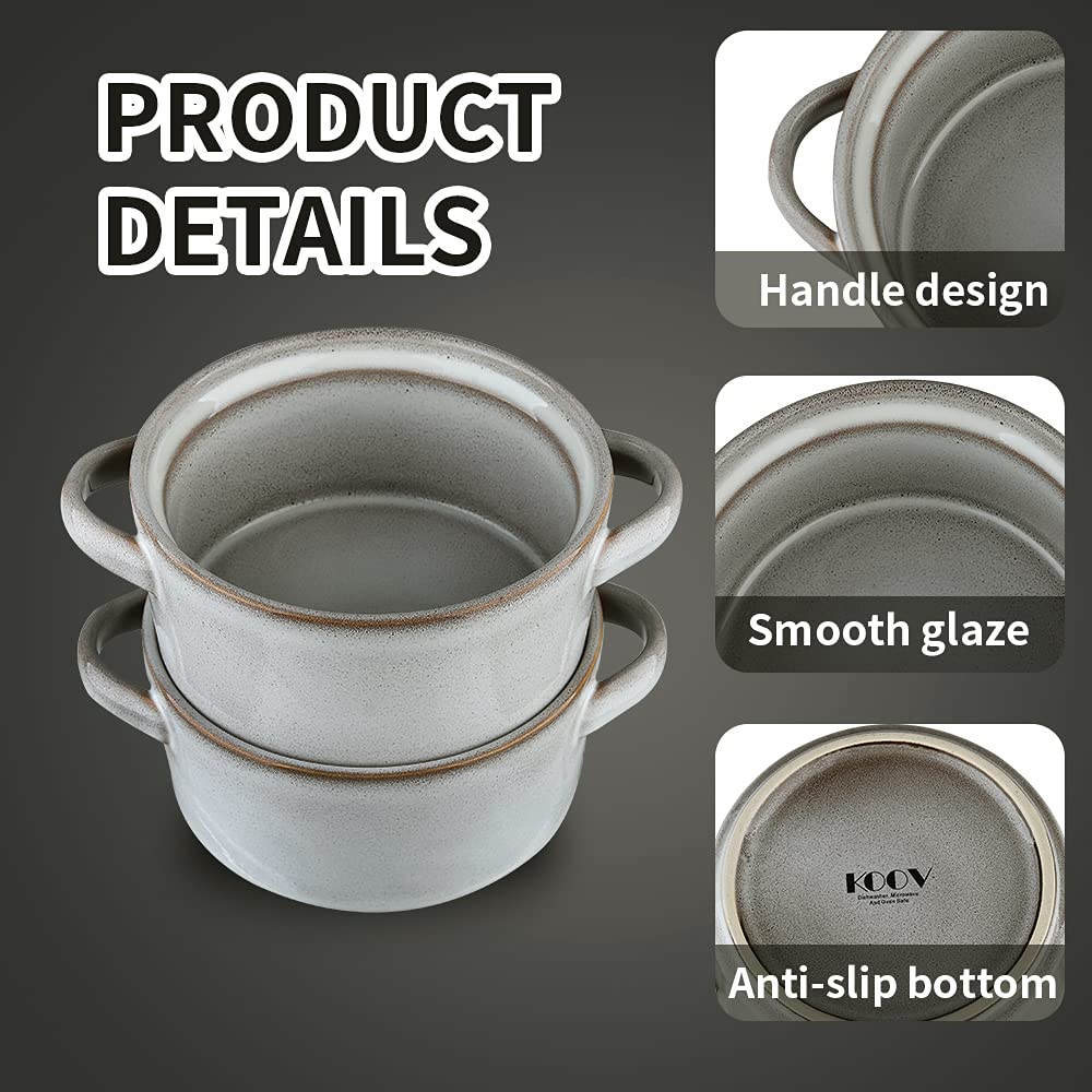 Koov Porcelain Soup Bowls With Handles Microwave Safe, Soup Bowls Large, 24 Ounce For Soup, Cereal, Stew, French Onion Soup Bowl