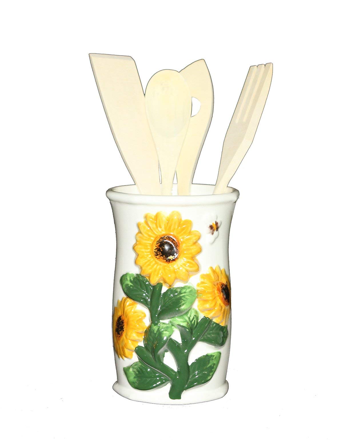 Ack Utensil Holder With Tool (3-D Sunflower), Utensil Crock, Modern Kitchen Decor, Kitchen Storage