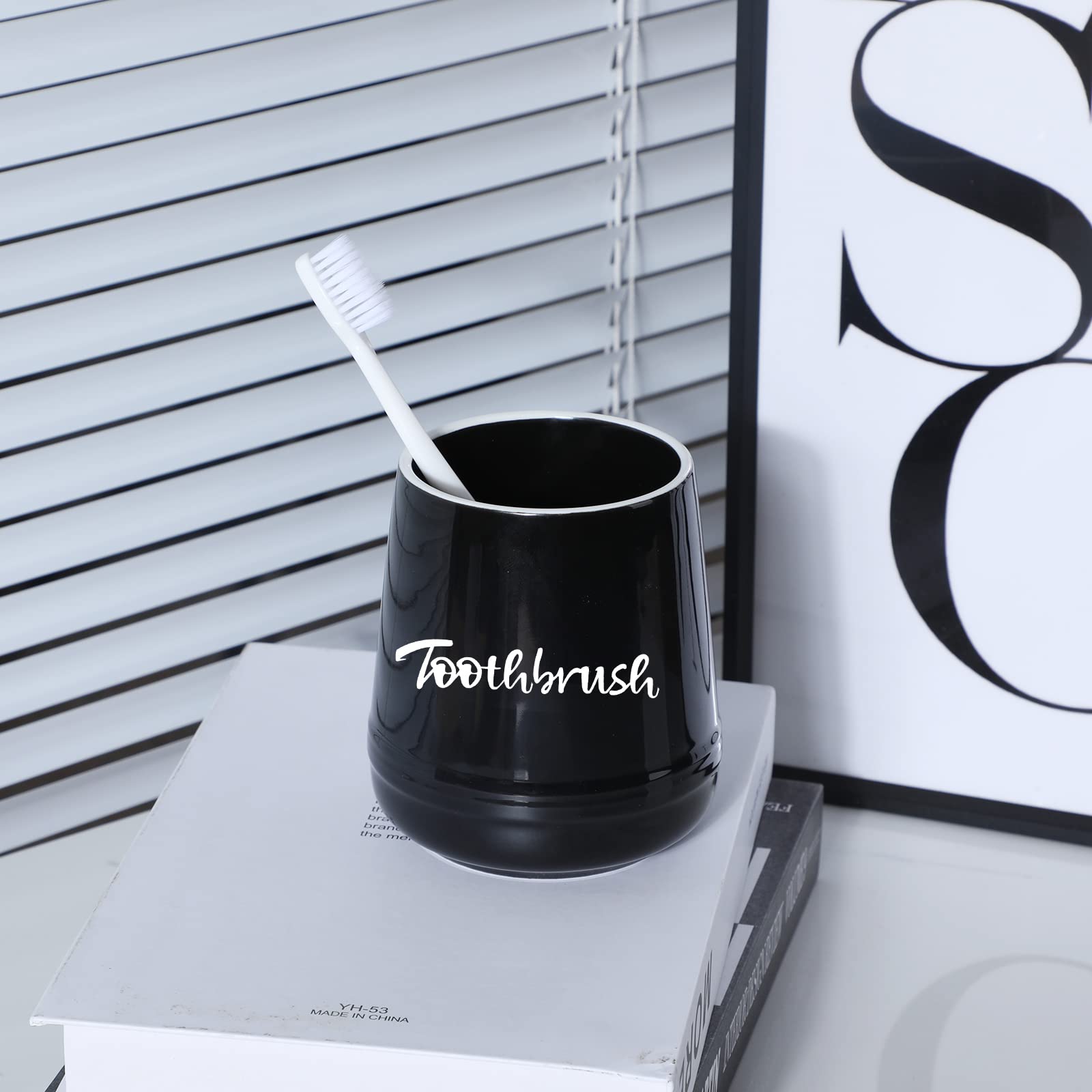 Leetoyi Porcelain Toothbrush Holder For Bathroom Vanity And Countertop, Brushing Holder Easy To Clean (Black)
