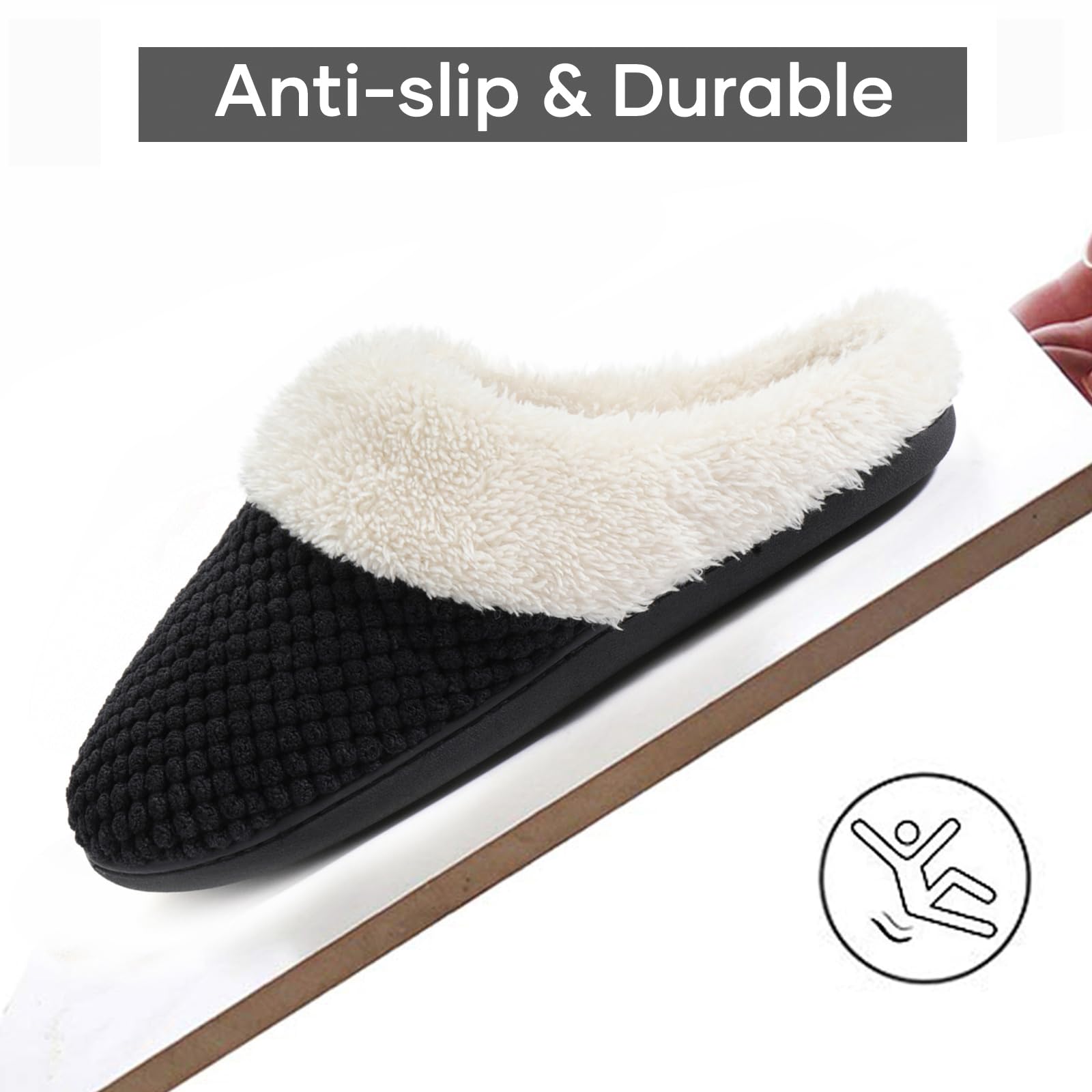 Ultraideas Comfy Coral Fleece House Slippers For Women With Memory Foam, Slip-On House Shoes For Indoor And Outdoor Use (Crow Bl