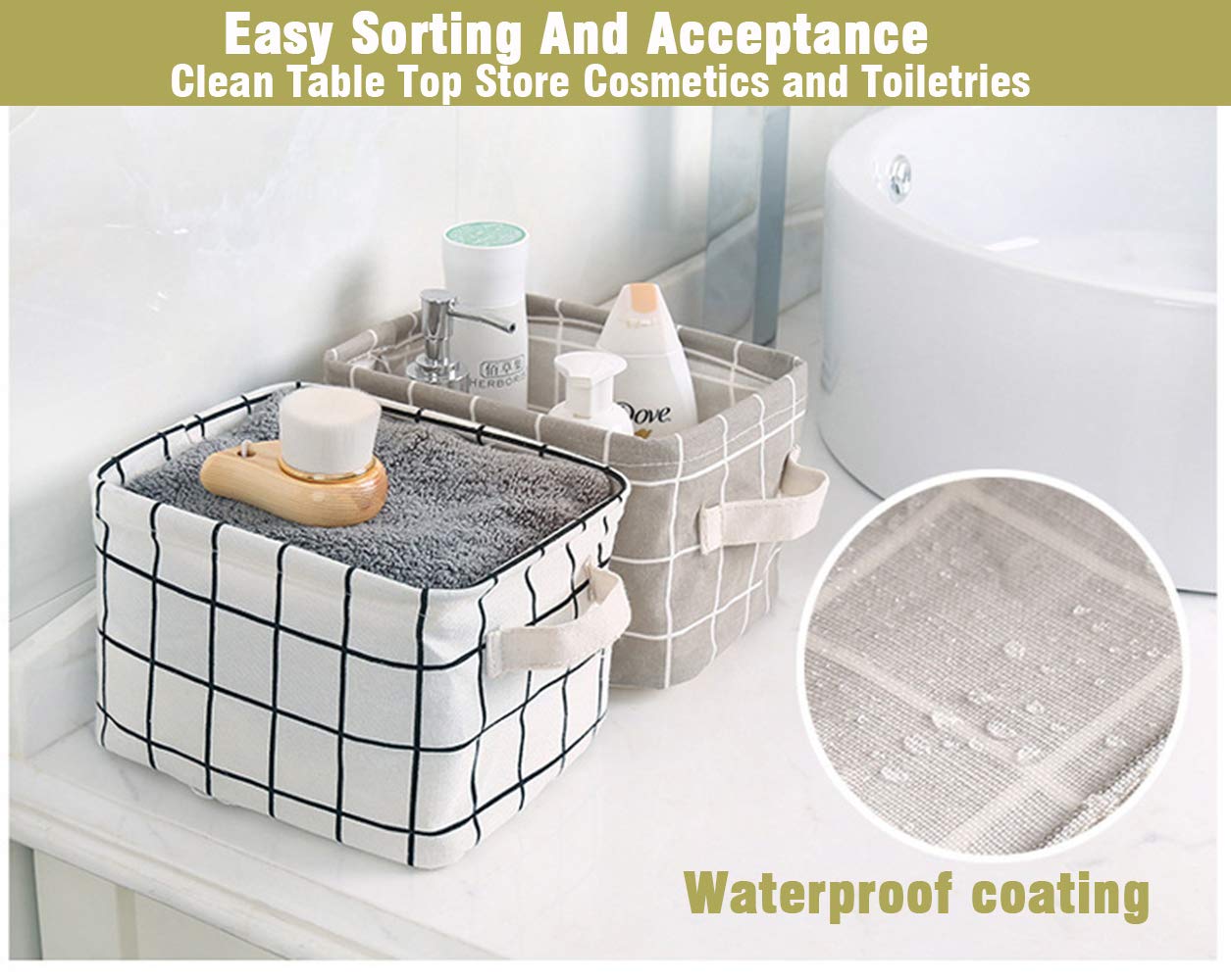 AARainbow 3 Packs Storage Basket Bins Canvas Mini Storage Cubes Storage Basket for Makeup  Baby Toys Liners  Books Nursery Storage Baskets with Handles for Shelves & Desks (Black+White+Gray)