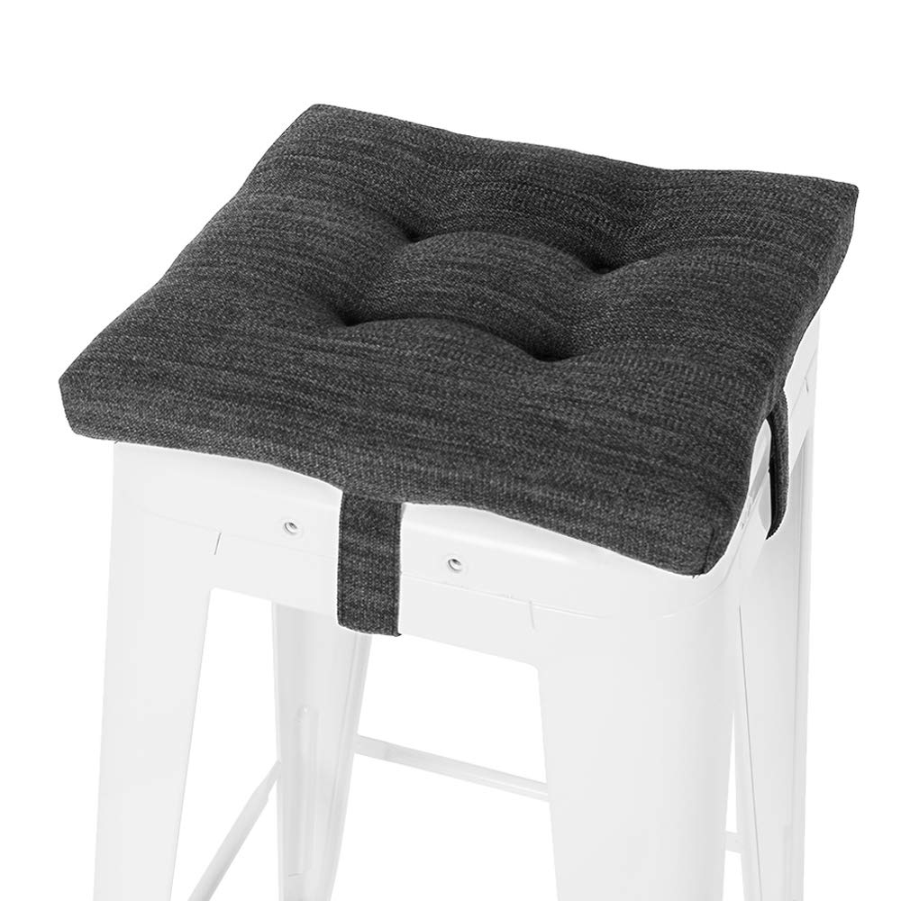 Baibu Square Seat Cushion, Super Soft 14 Inch Bar Stool Square Seat Cushion With Ties- One Pad Only, Gray-Black (14'' (35Cm))